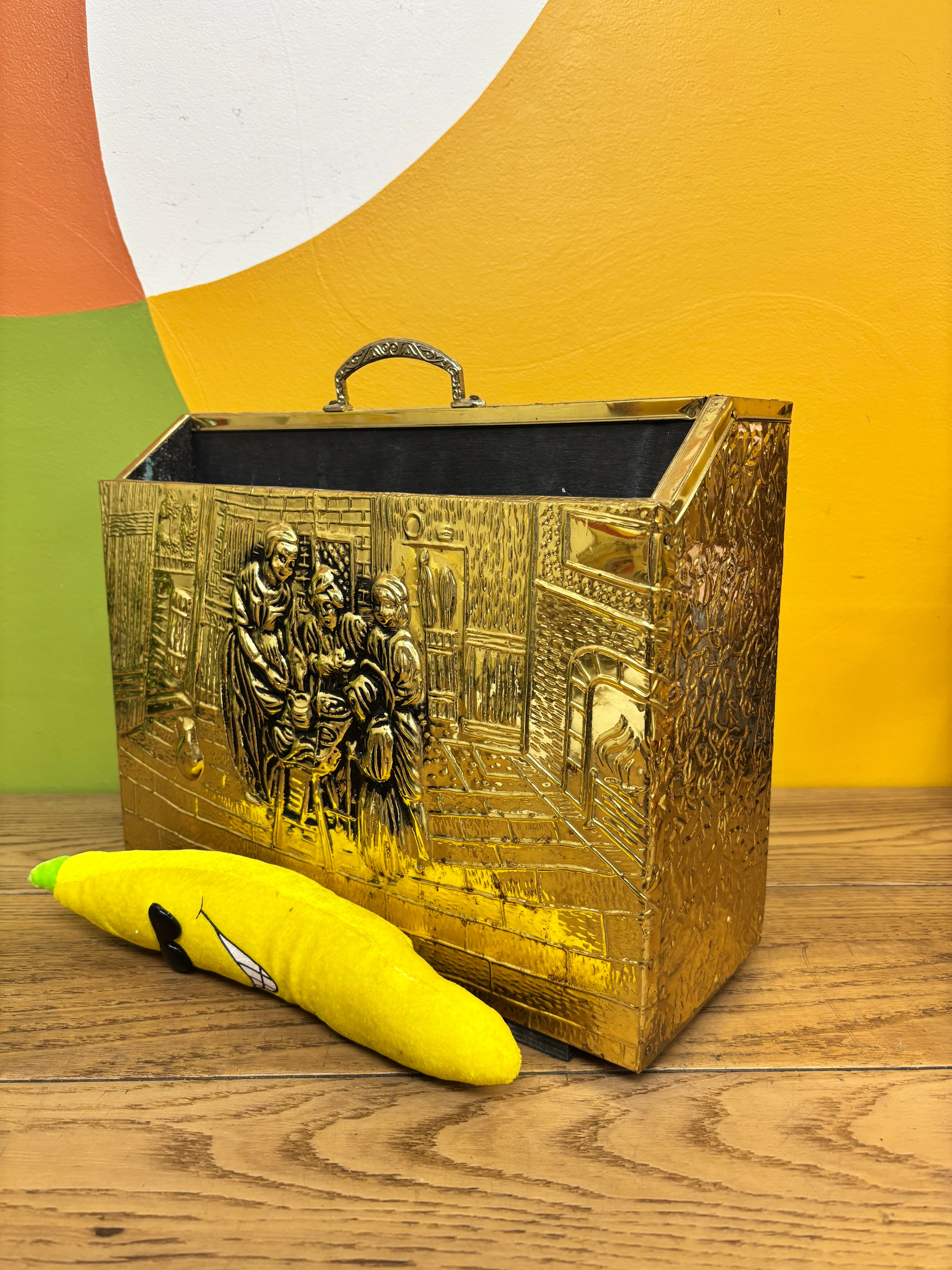 Embossed Hammered Brass Magazine Rack