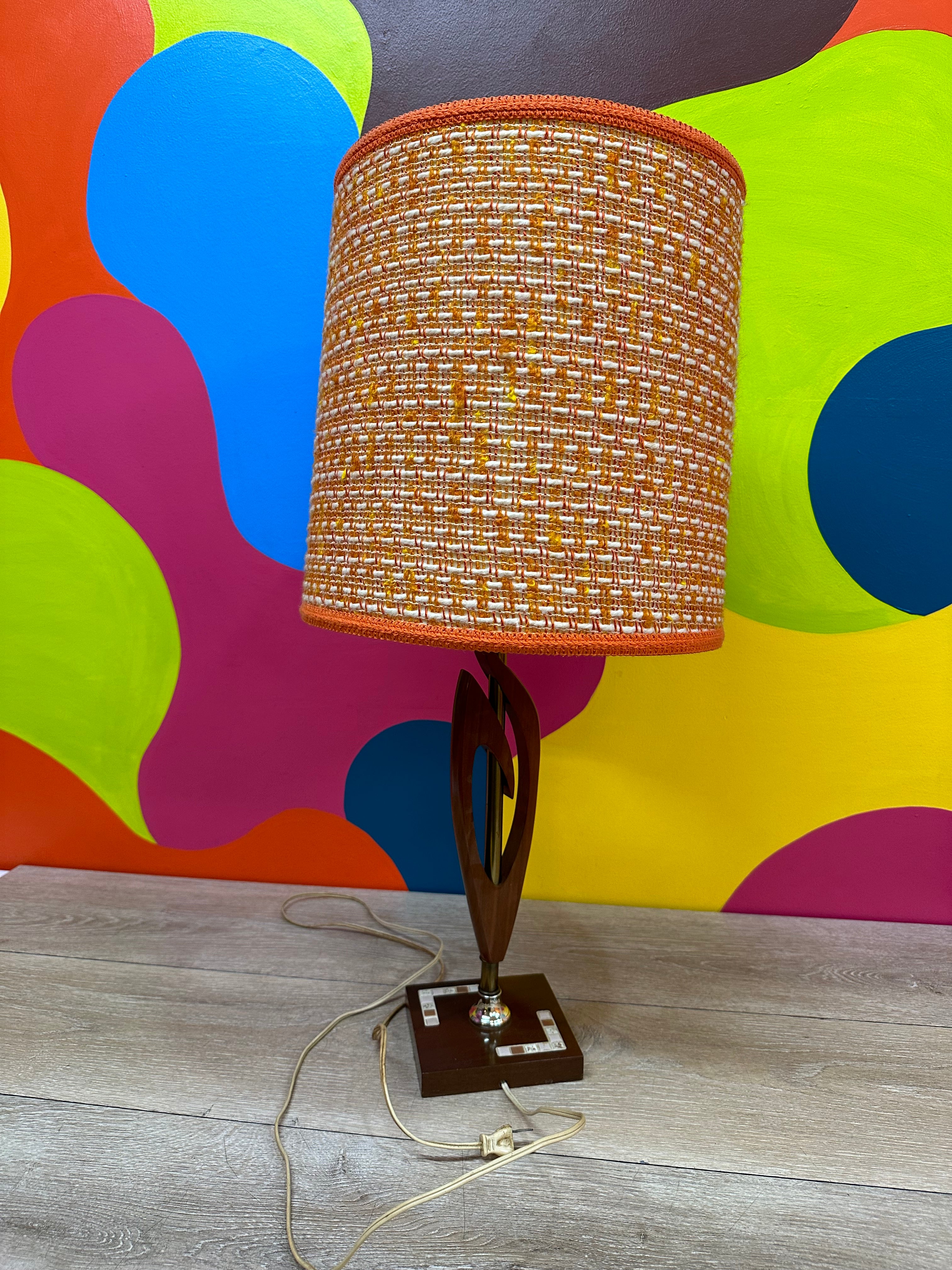 Wooden Lamp with Orange Shade #2