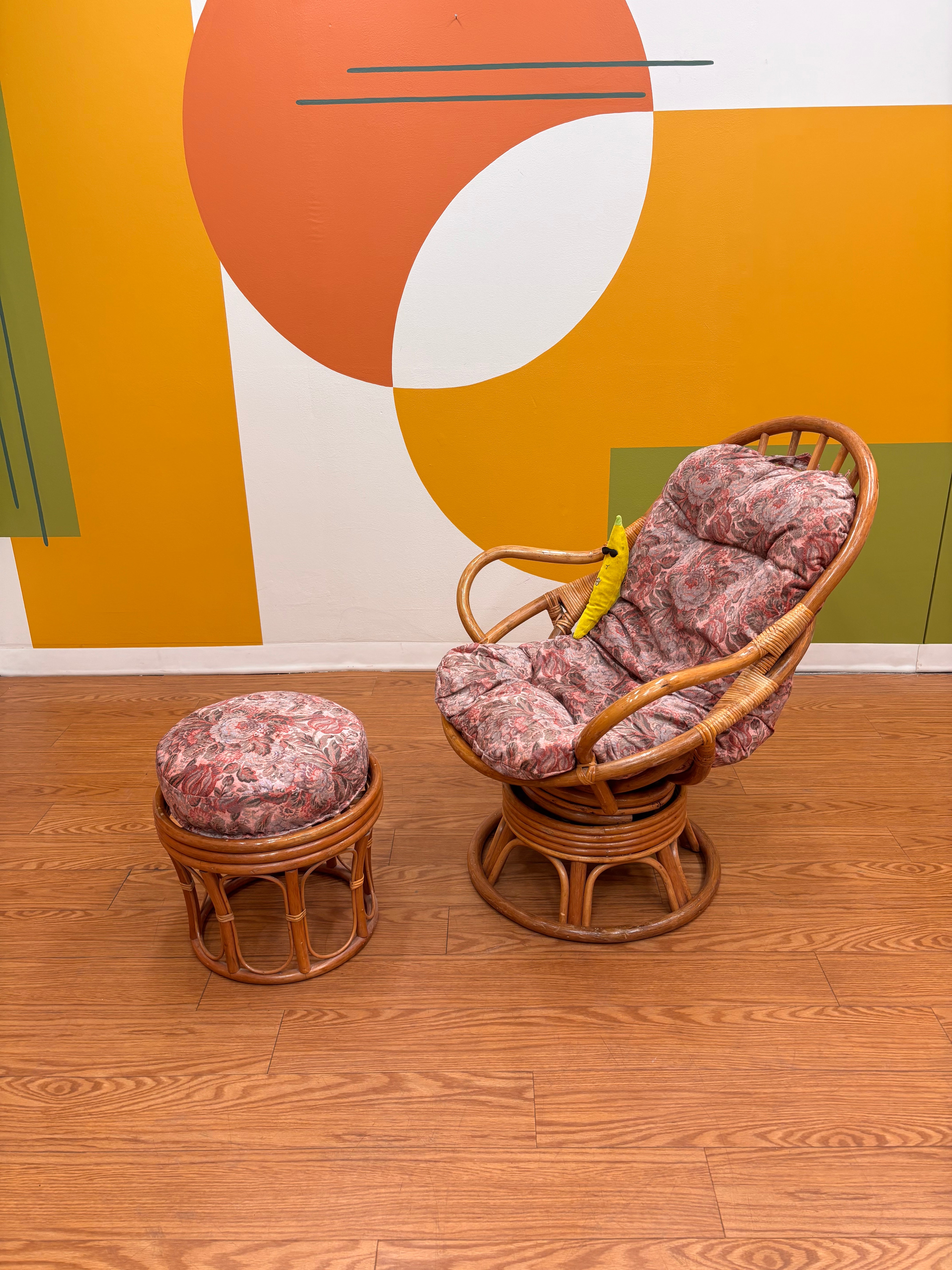 Rattan Swivel Rocking Chair and Ottoman