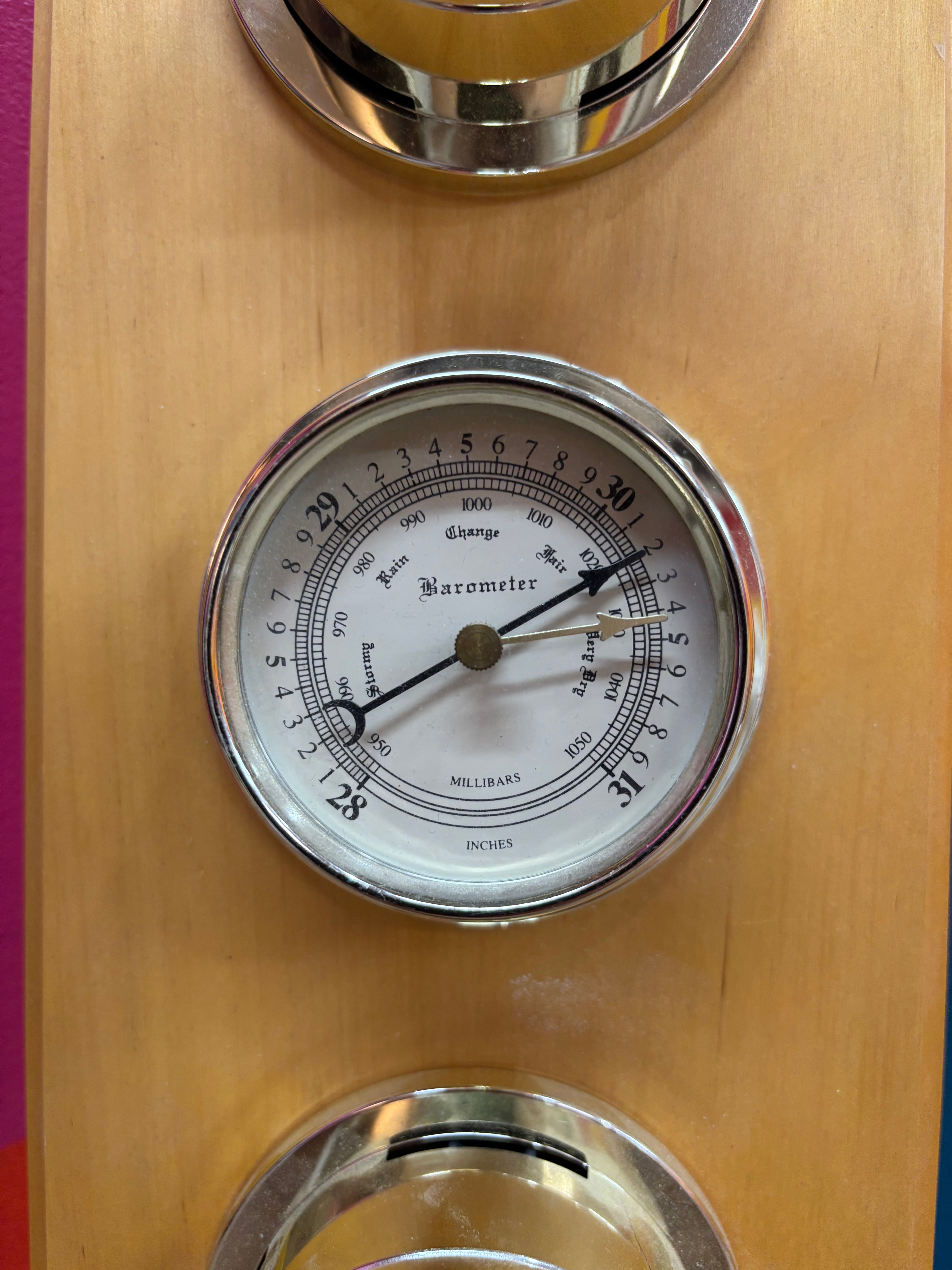 Wooden Barometer, Thermometer and Hygrometer