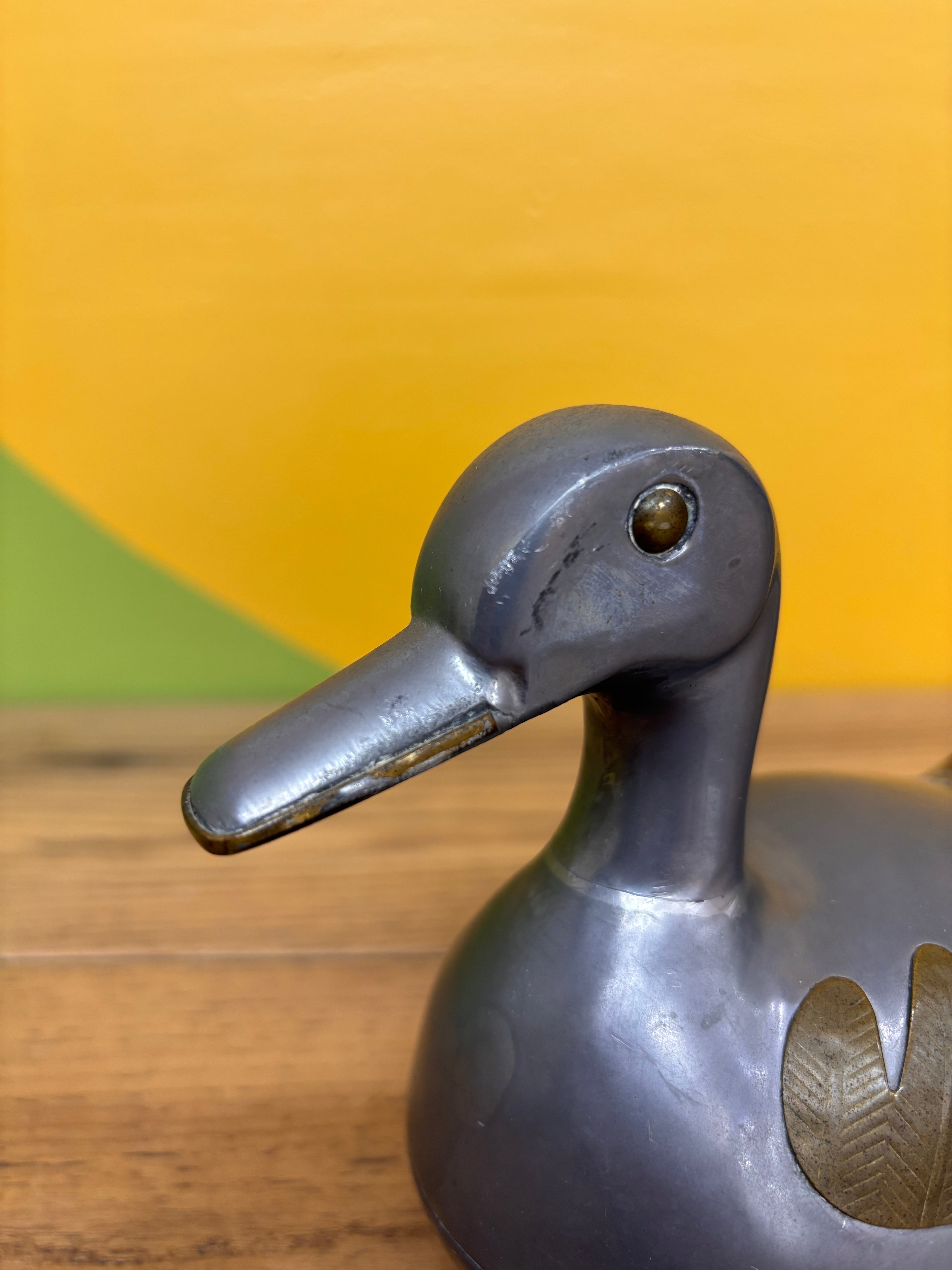 Pewter and Brass Duck Trinket Box