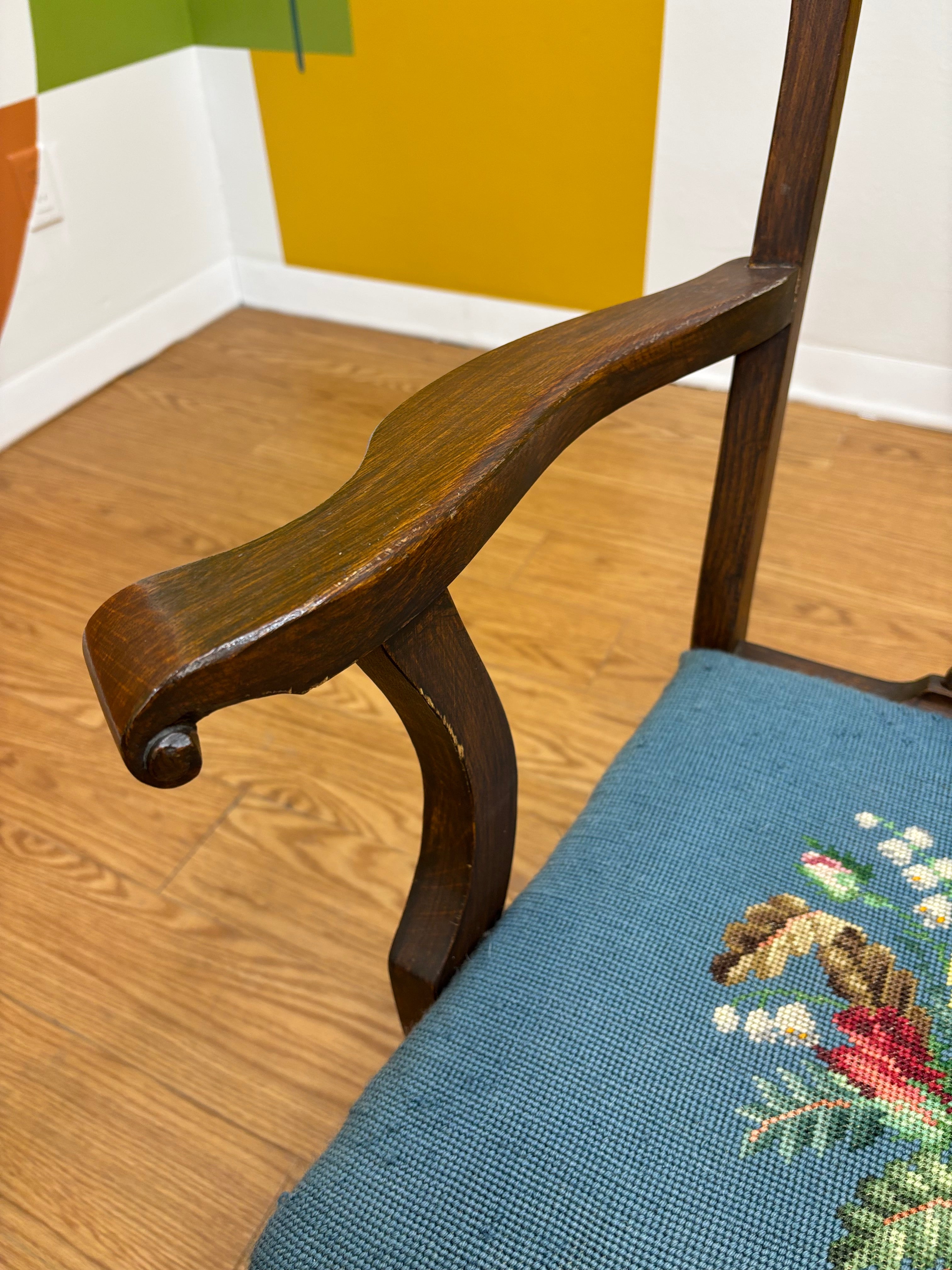 Wood Accent Chair with Needlepoint Cushion