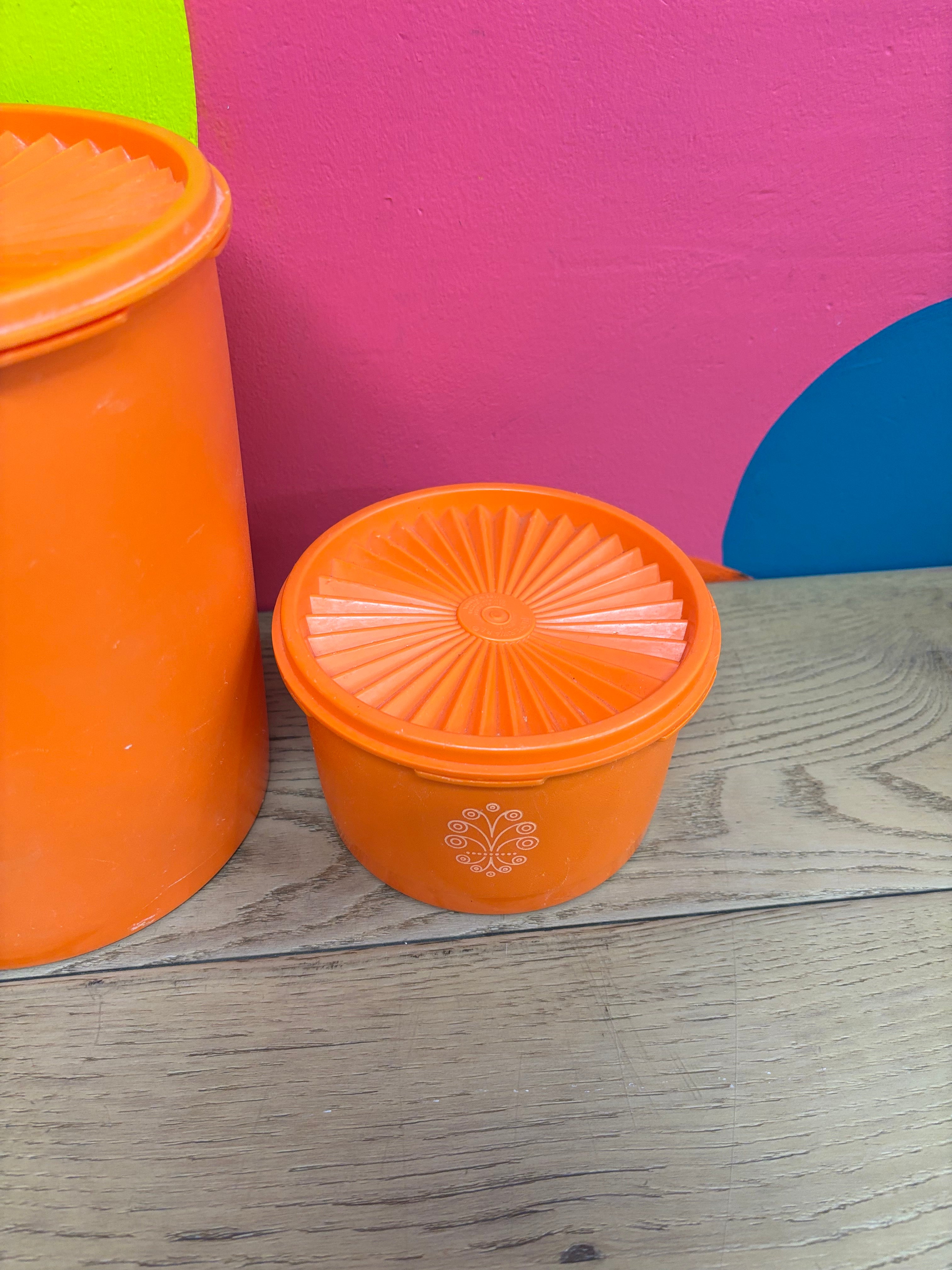 (3) Orange Tupperware Canisters
