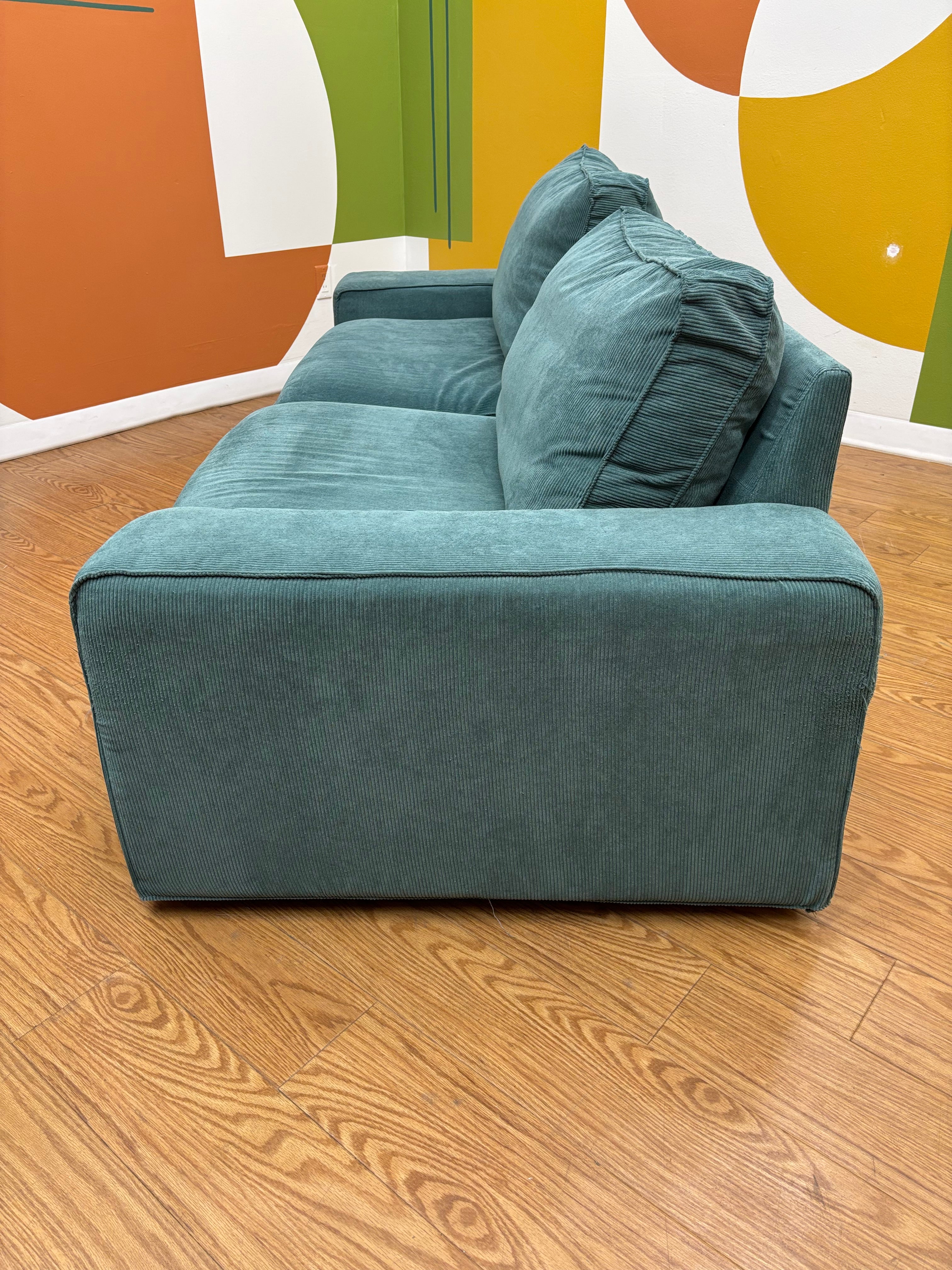 Teal Fabric Loveseat with Ottoman