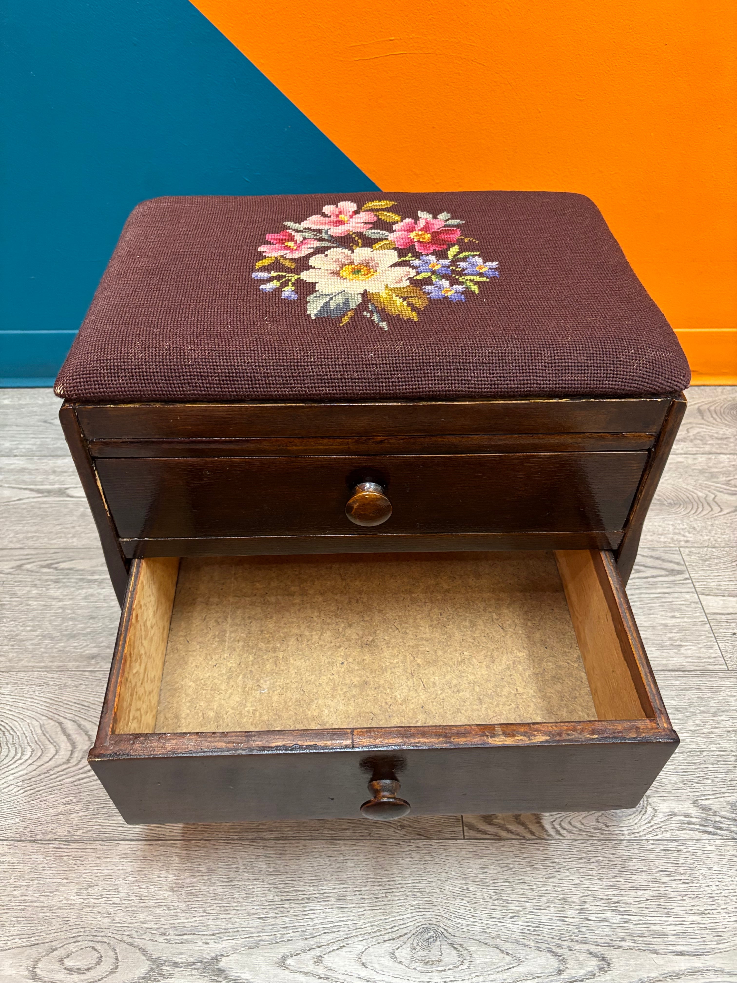 Cross Stitch Stool with Drawers