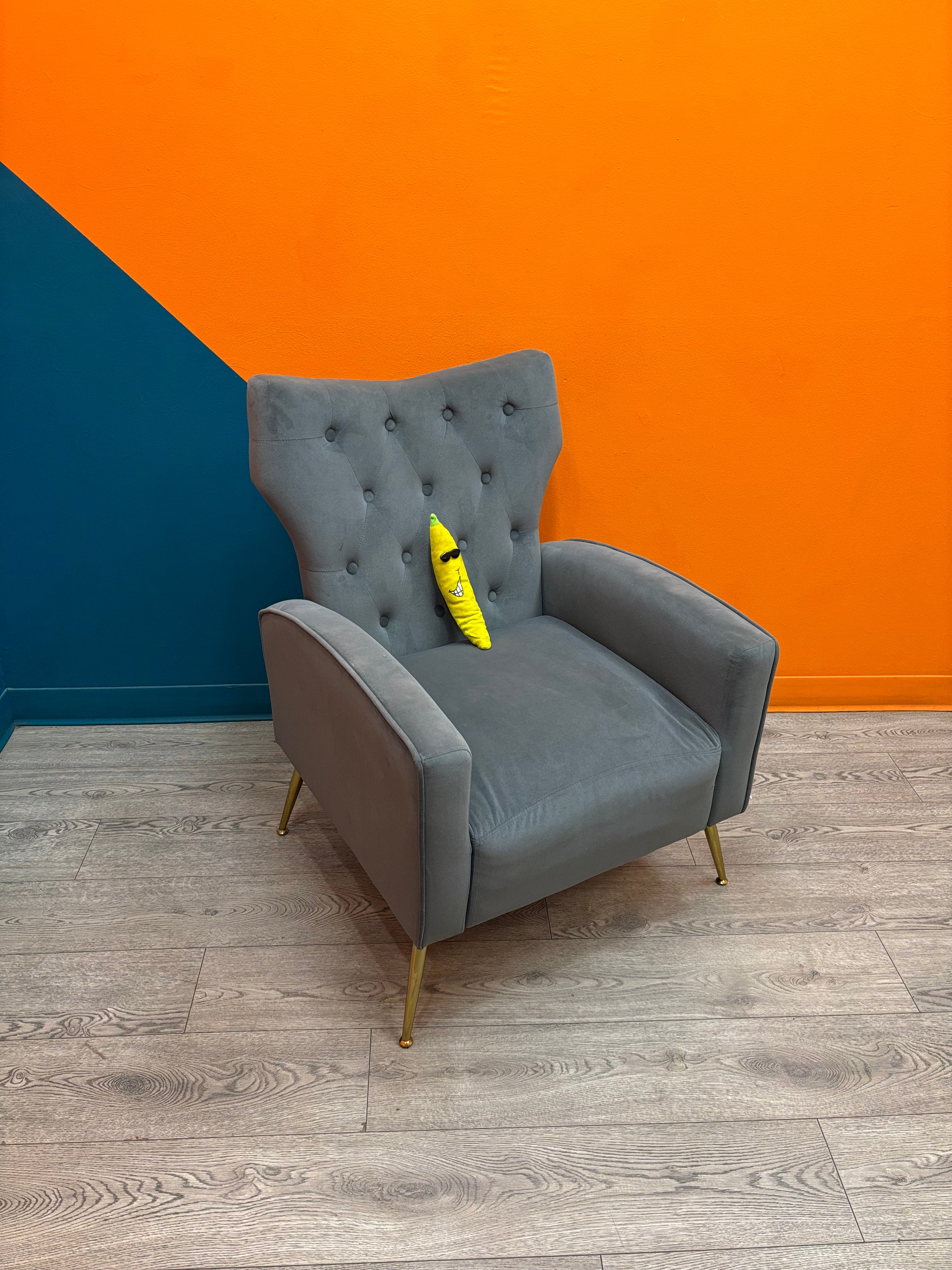 Grey Velvet Armchair (2 available)