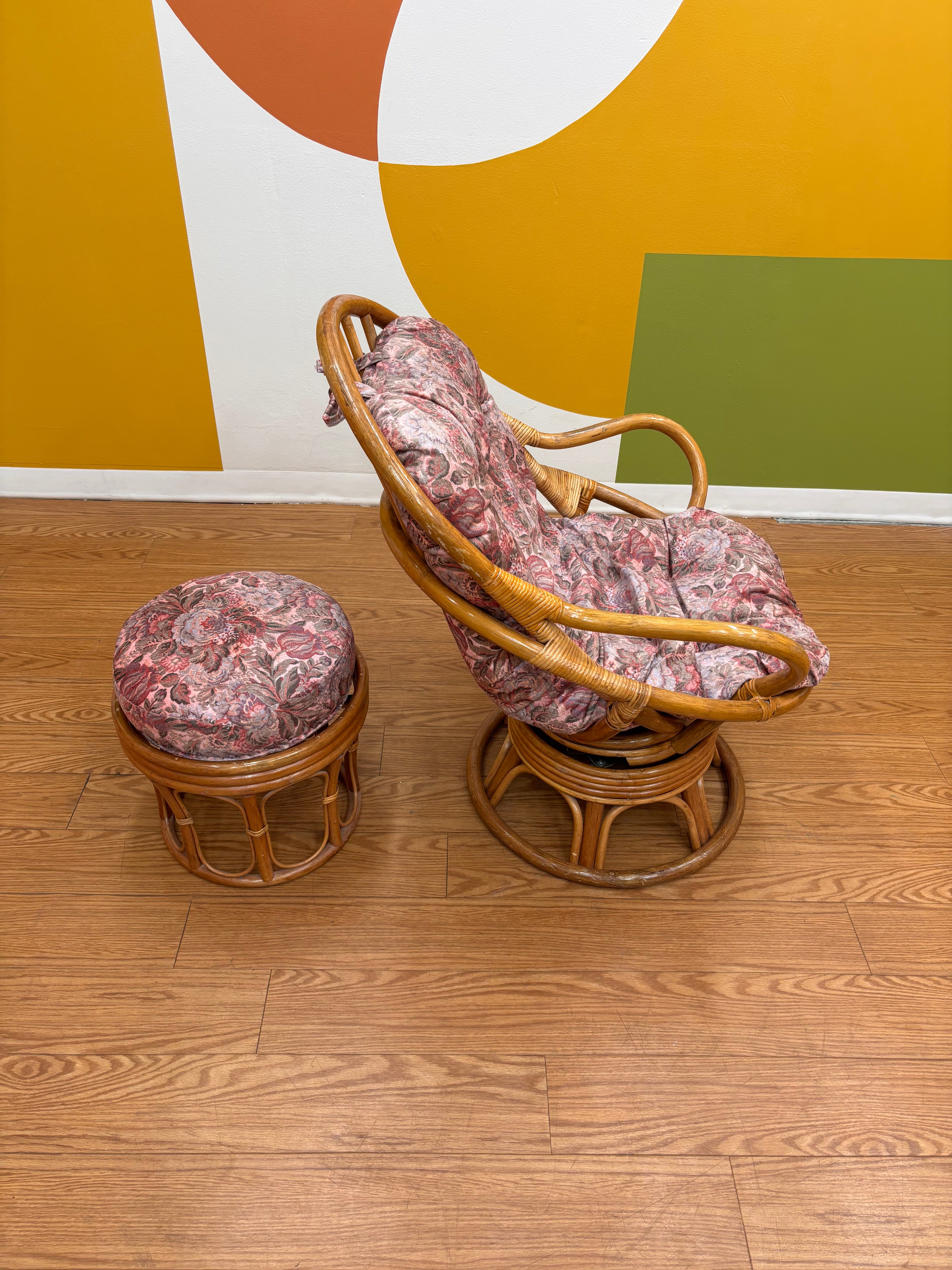 Rattan Swivel Rocking Chair and Ottoman