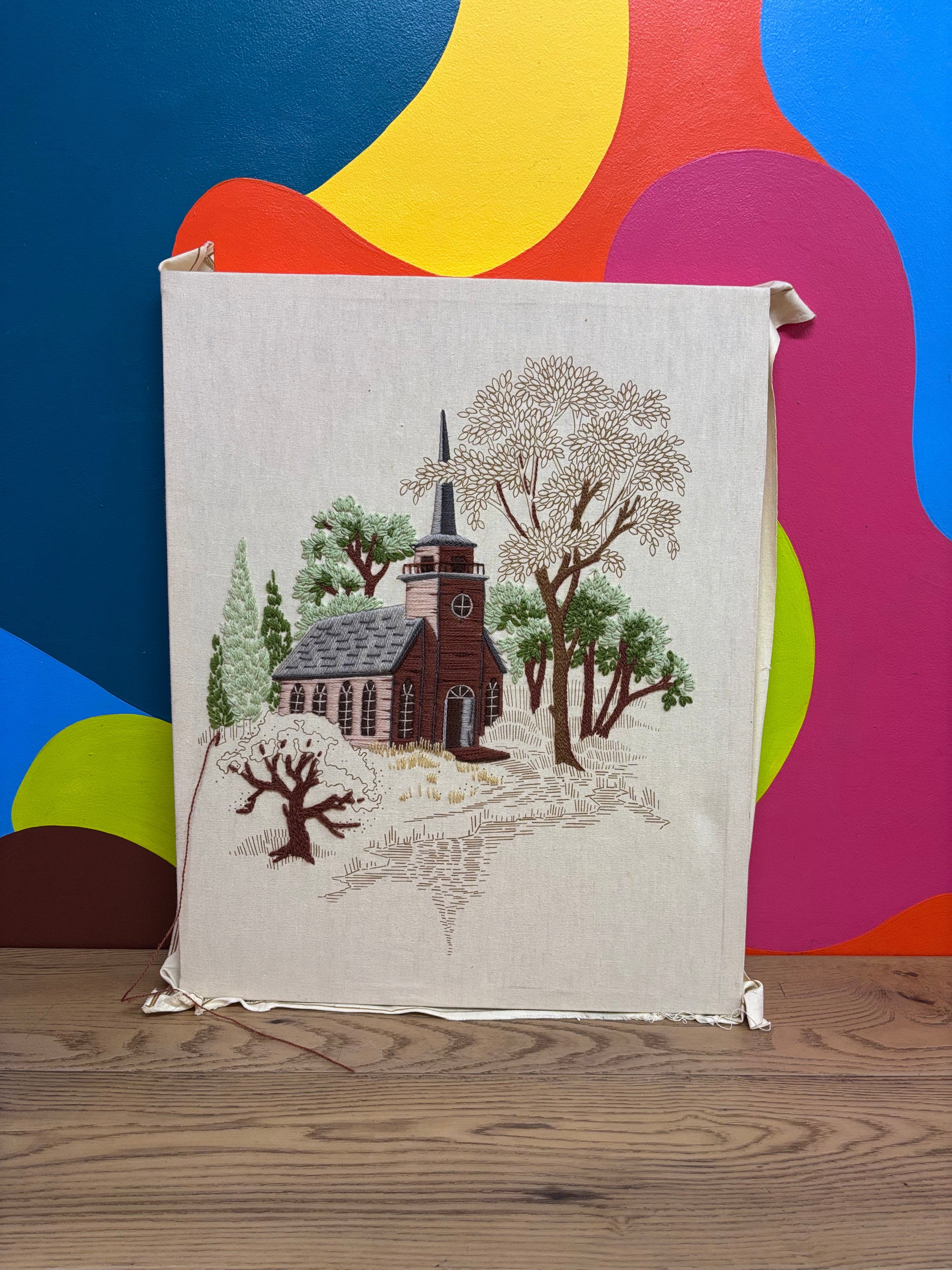 Little Church by the Lake Unfinished Embroidery