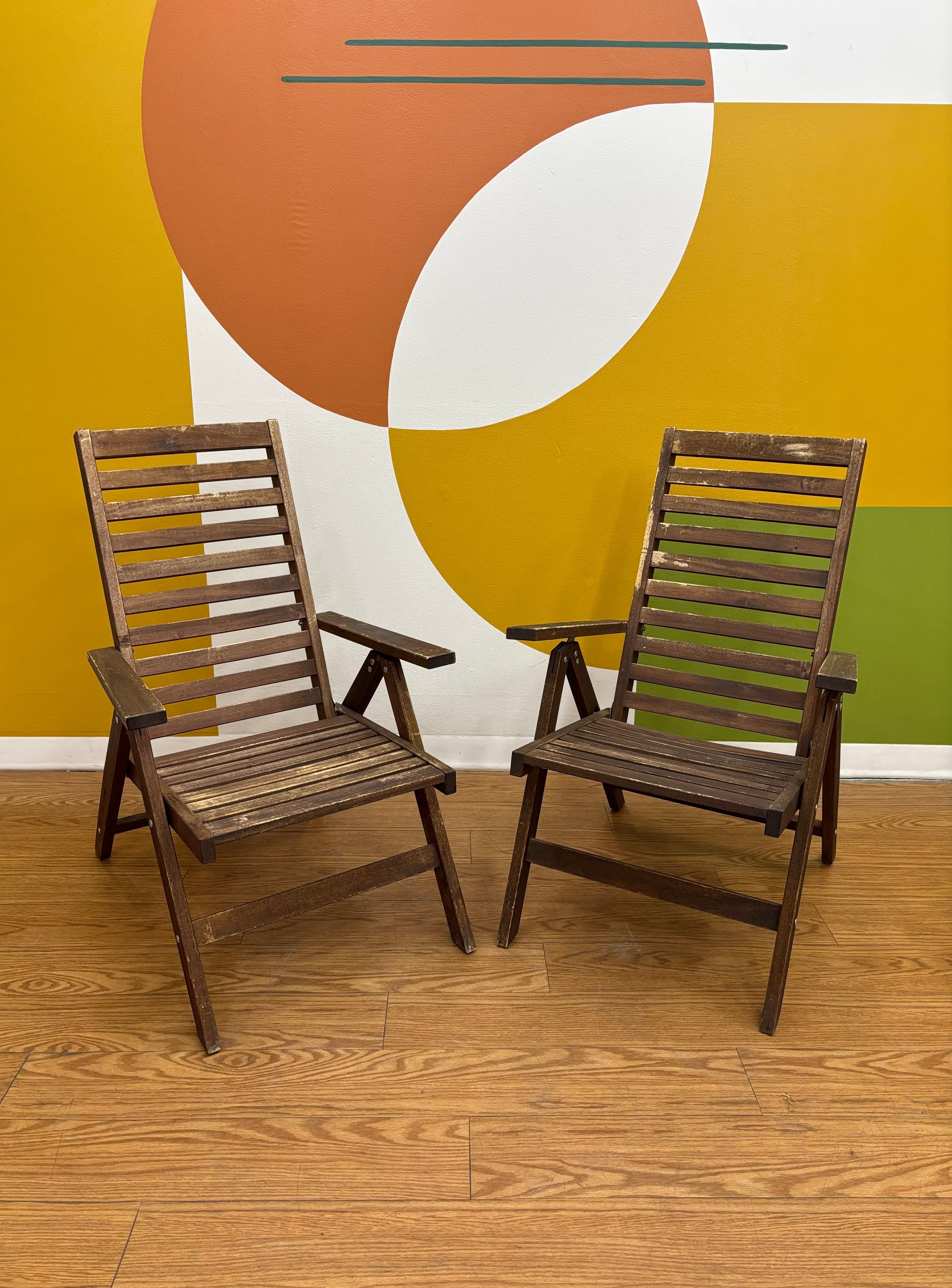 (2) Wood Folding Reclining Chairs