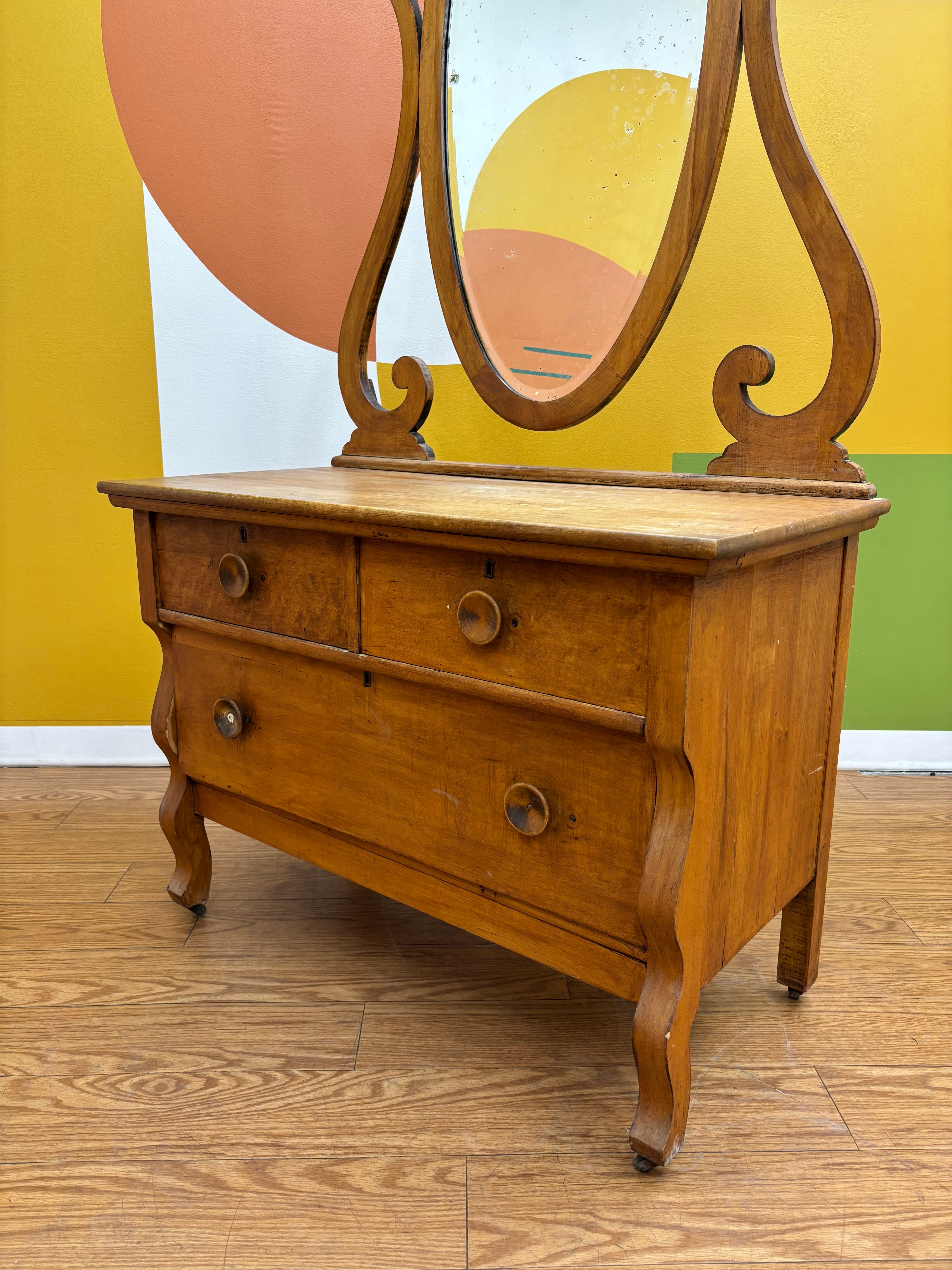Wood Dresser with Mirror