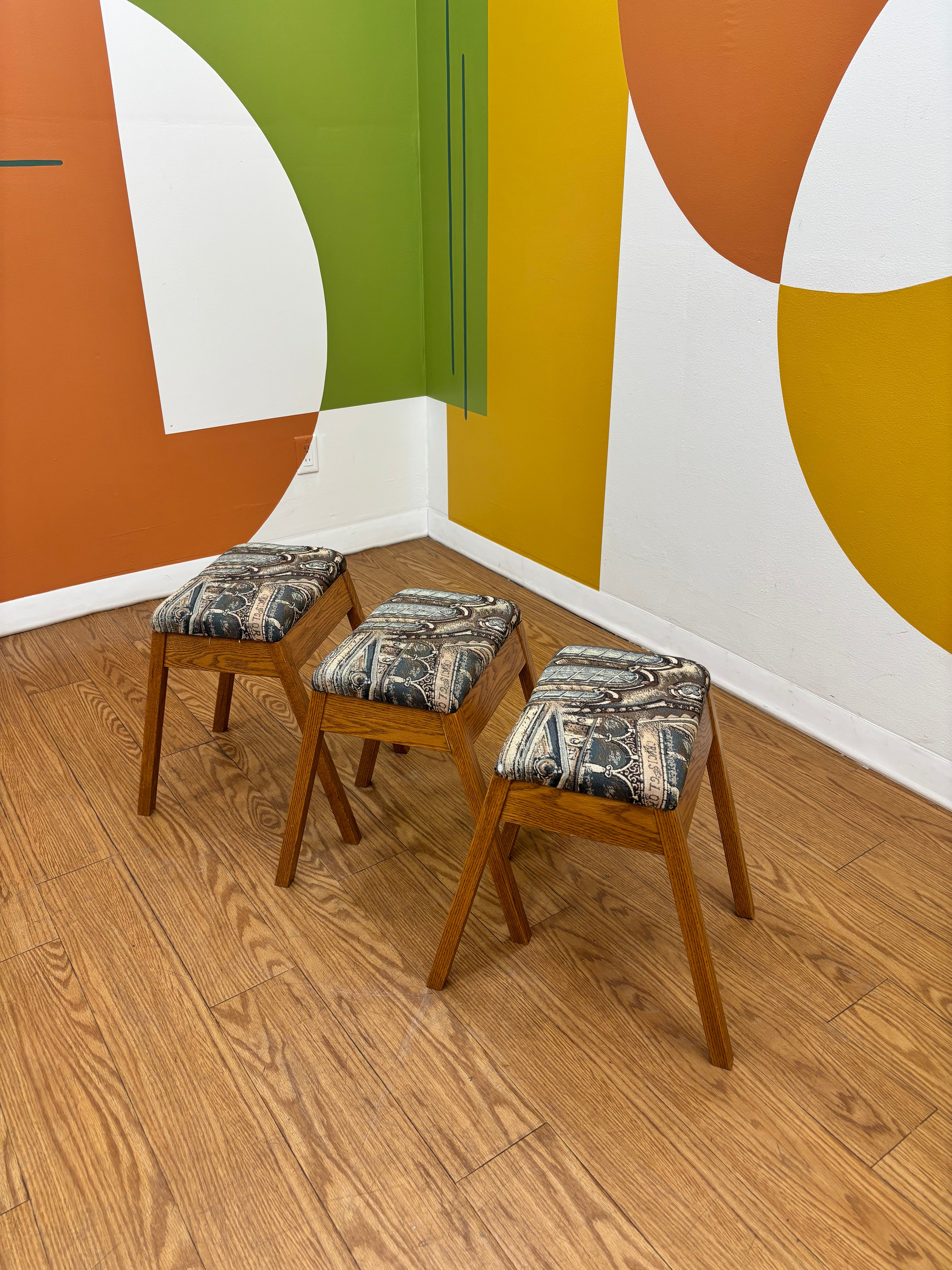 Set of 3 Low Wood Stools