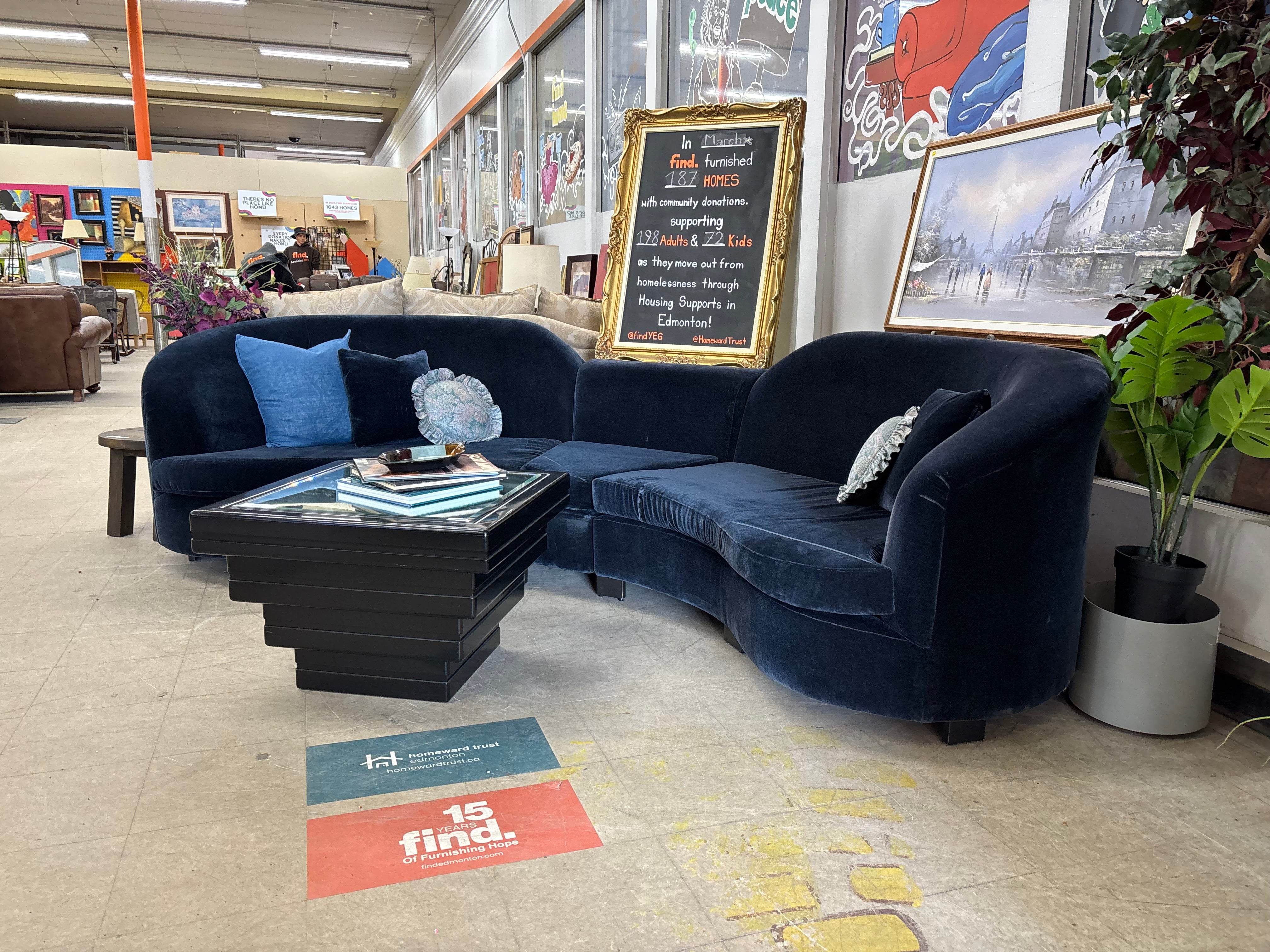 Navy Velvet Curved Sofa