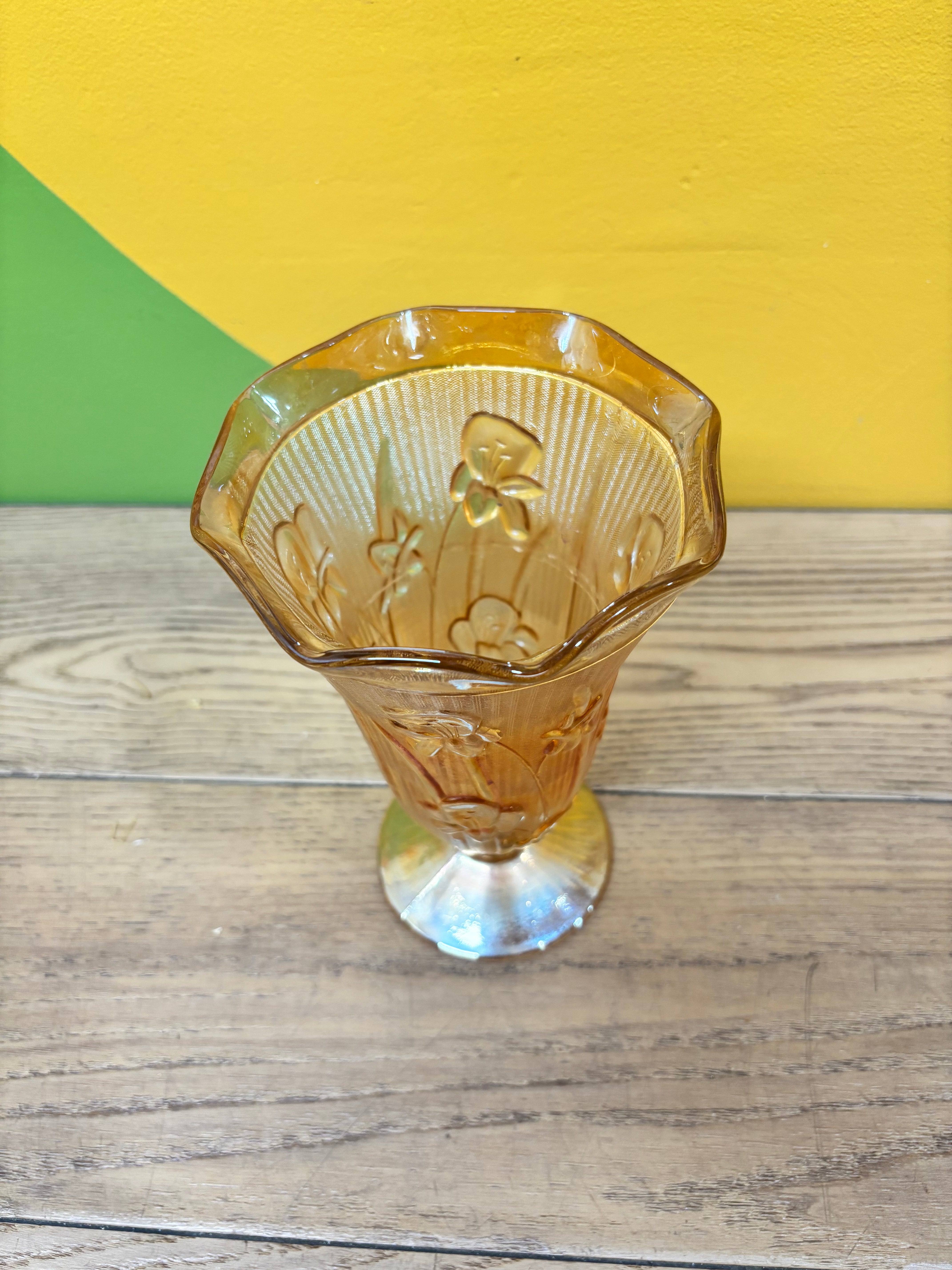 Marigold Carnival Glass Vase