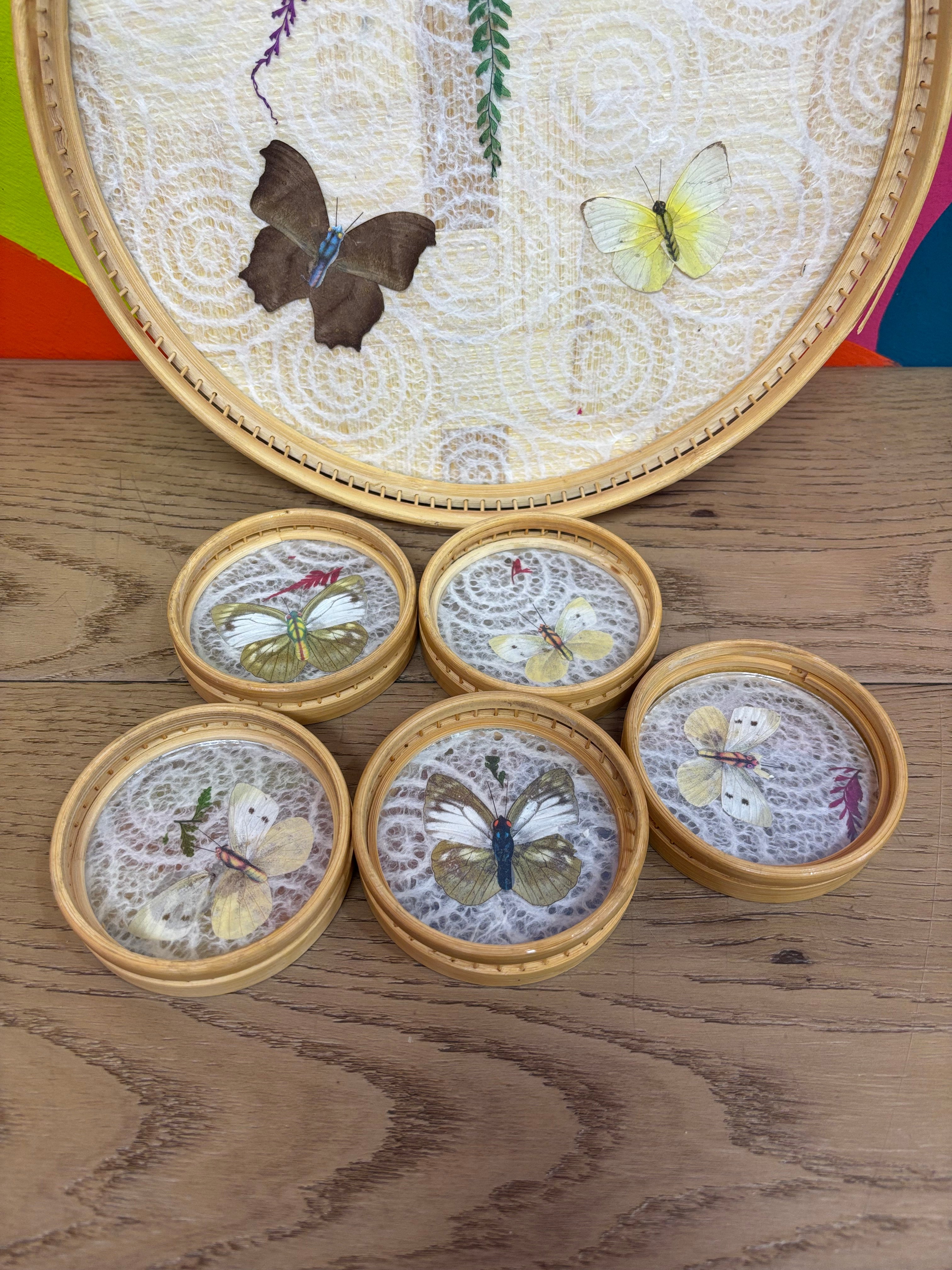 Pressed Butterfly Tray & Coasters