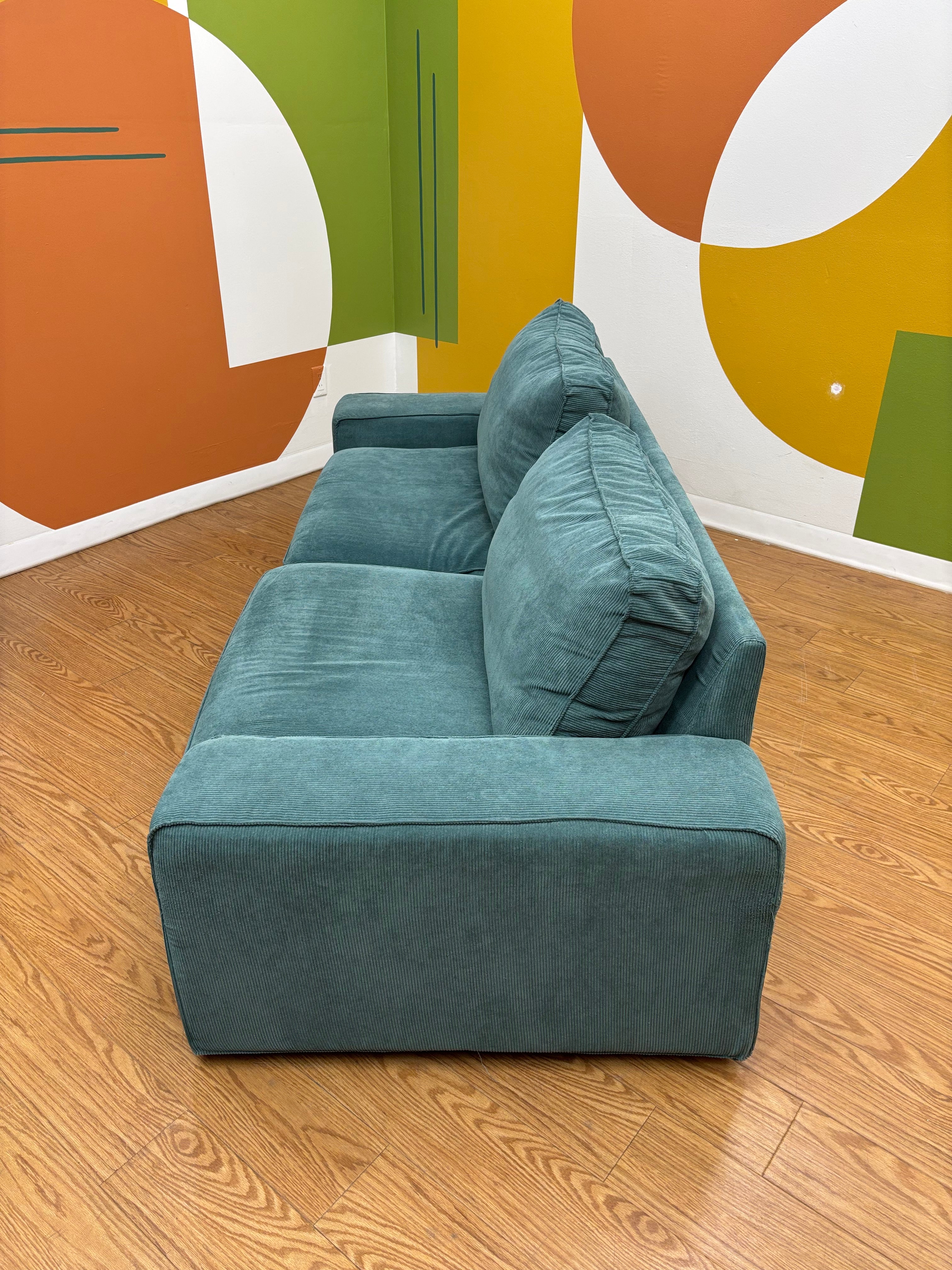 Teal Fabric Loveseat with Ottoman
