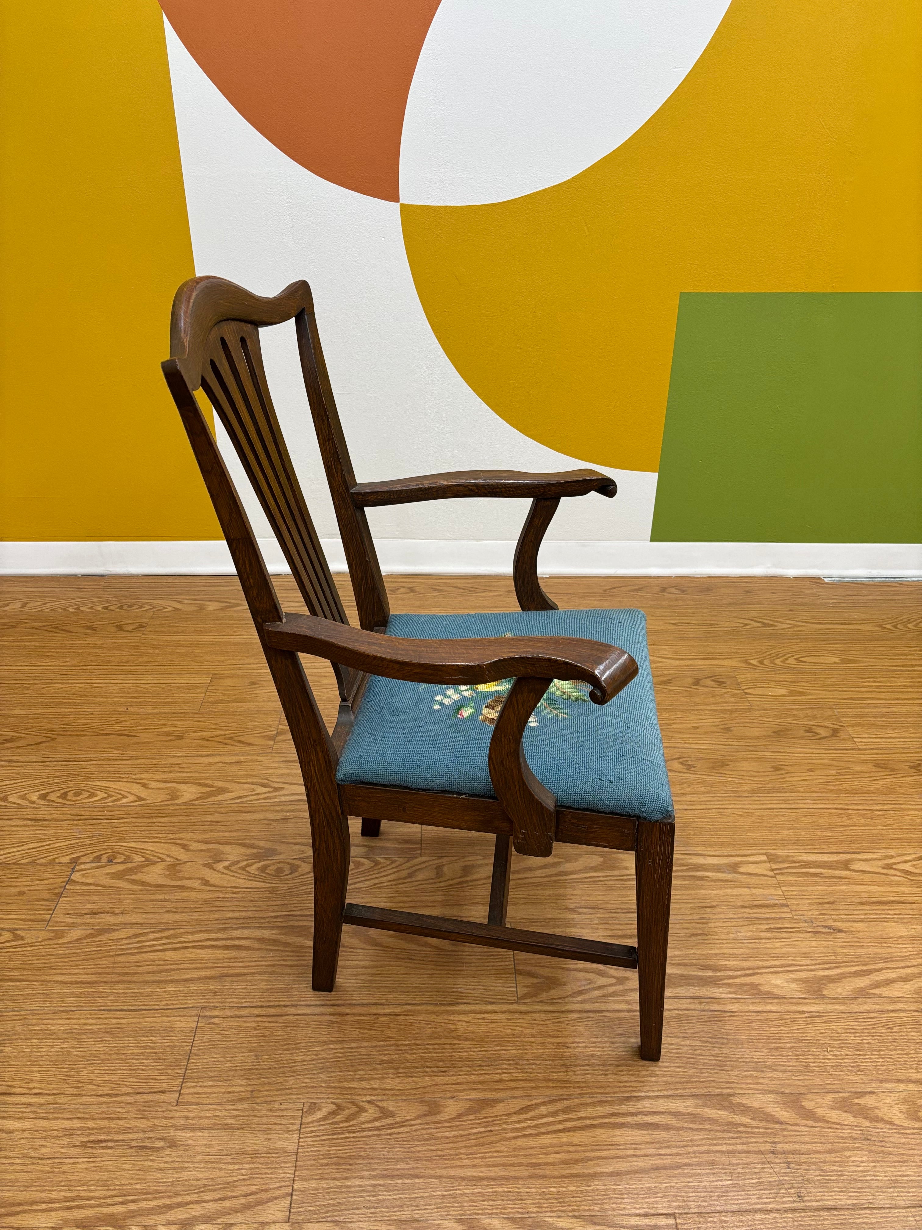 Wood Accent Chair with Needlepoint Cushion