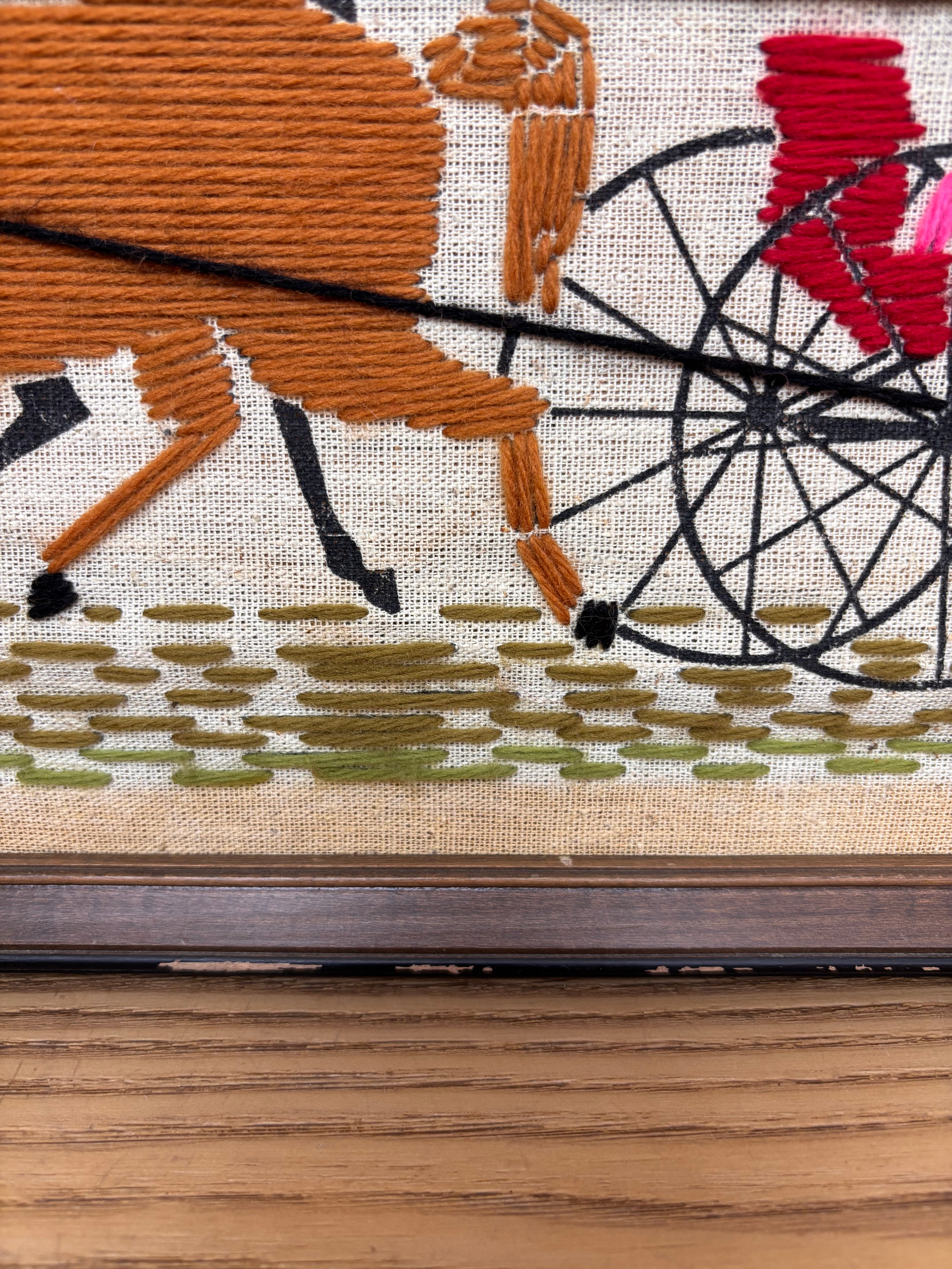 Framed Horse and Carriage Yarn Art
