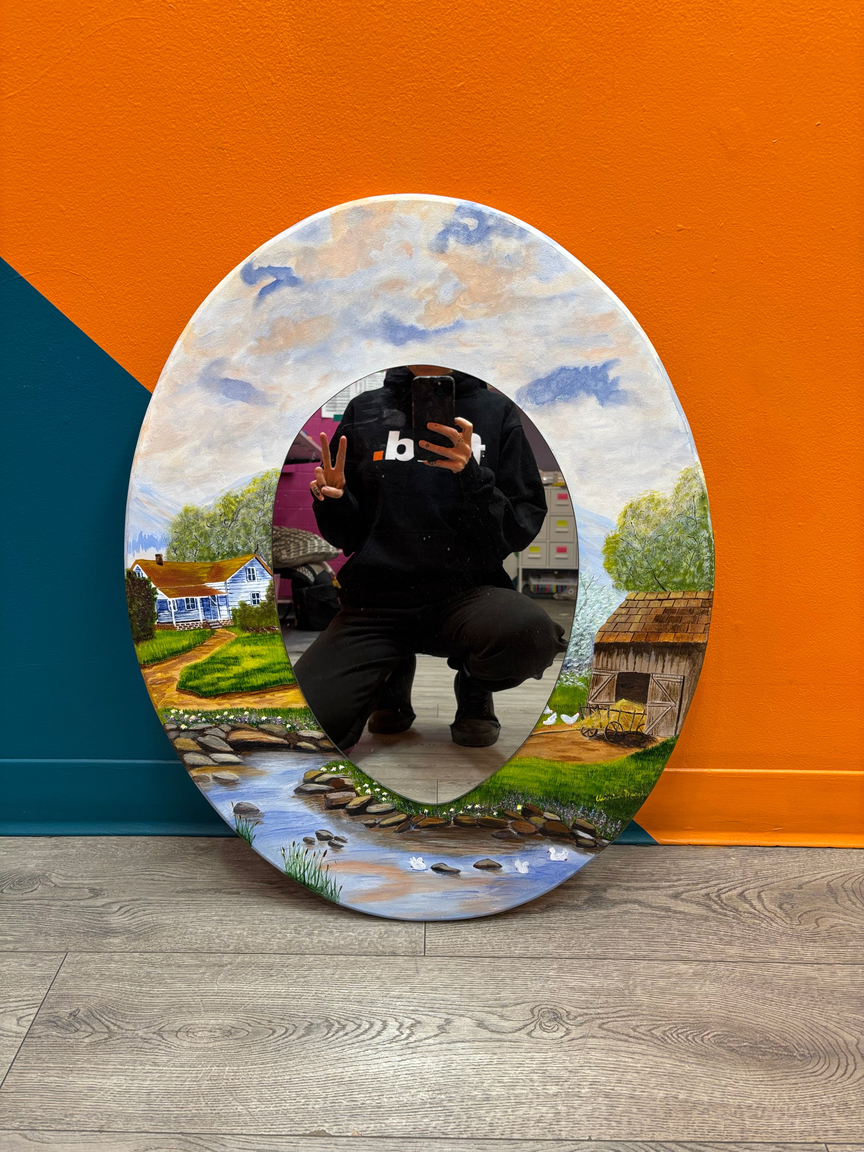 Mirror with Farm Painting Frame