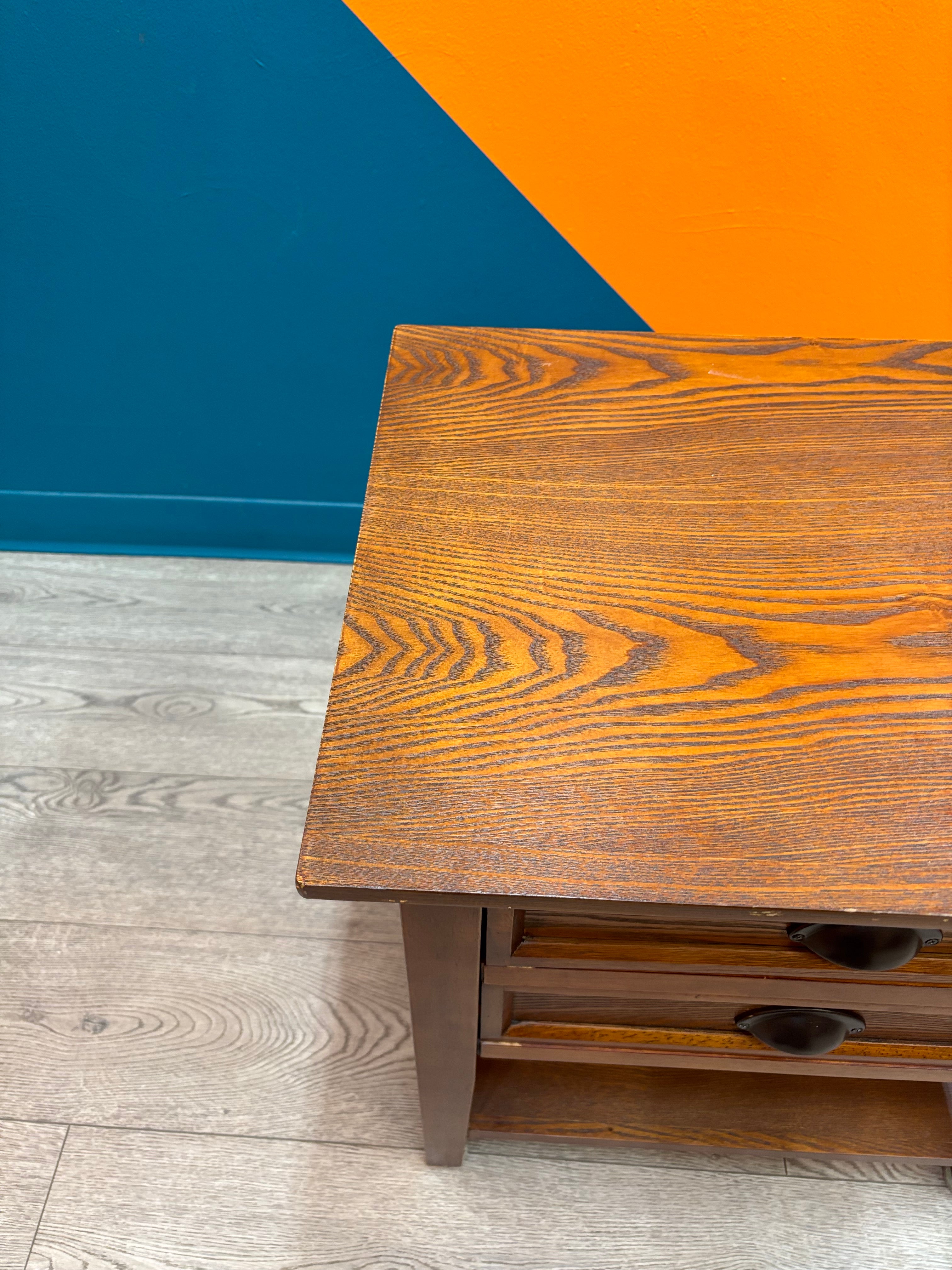 Wood Side Table with Drawers
