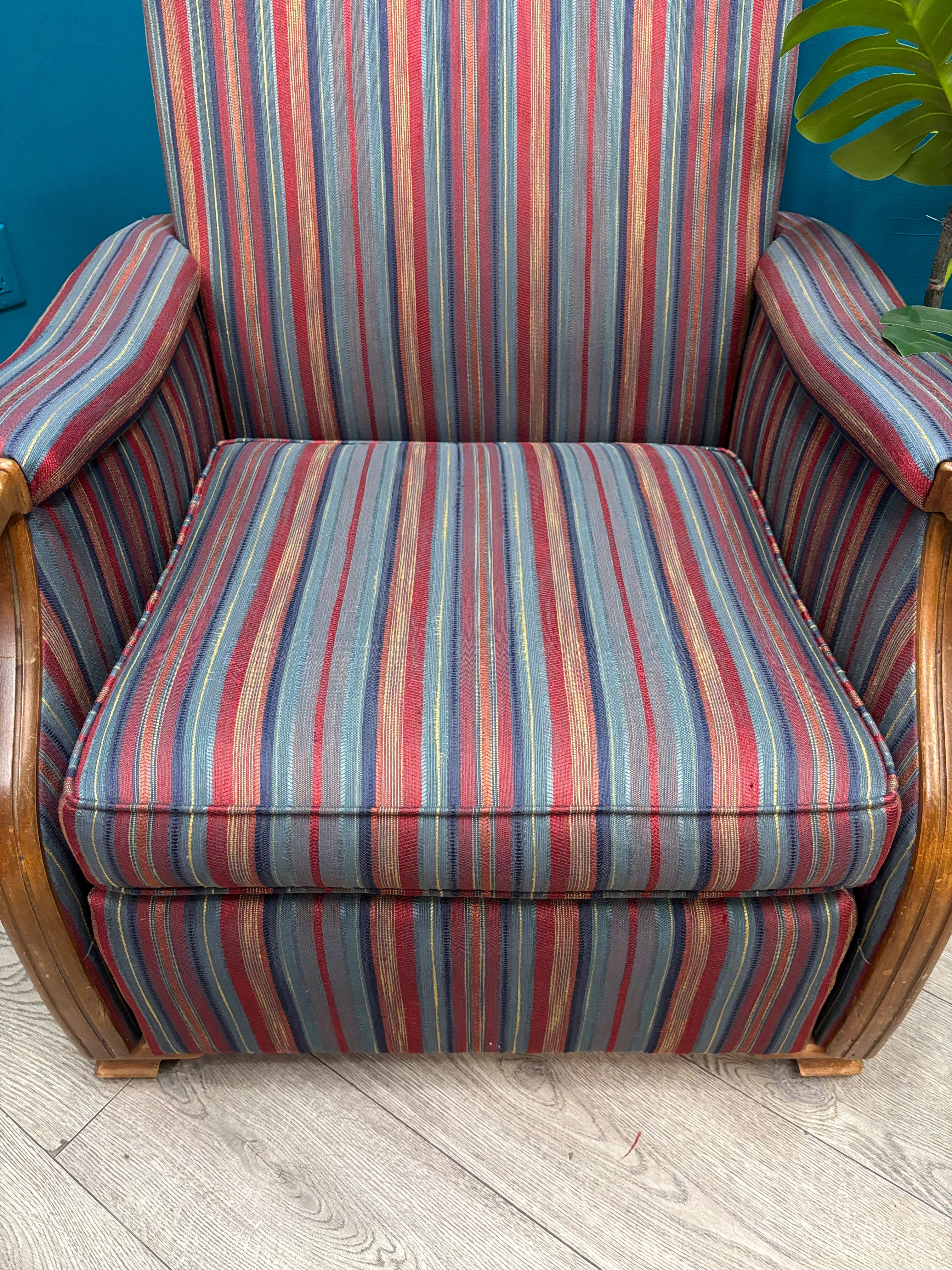 Striped Armchair with Ottoman