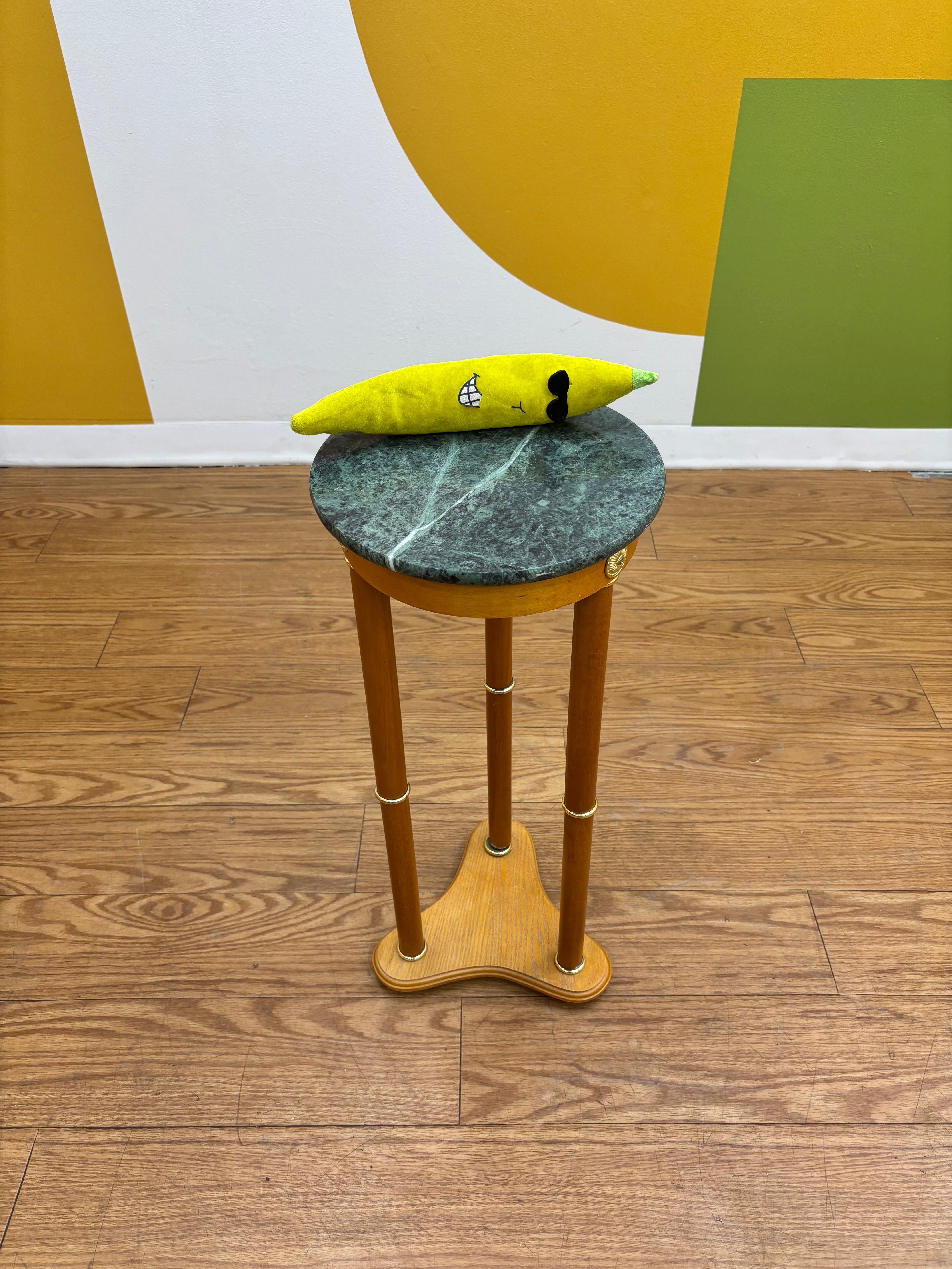 Wood Side Table with Marble Top