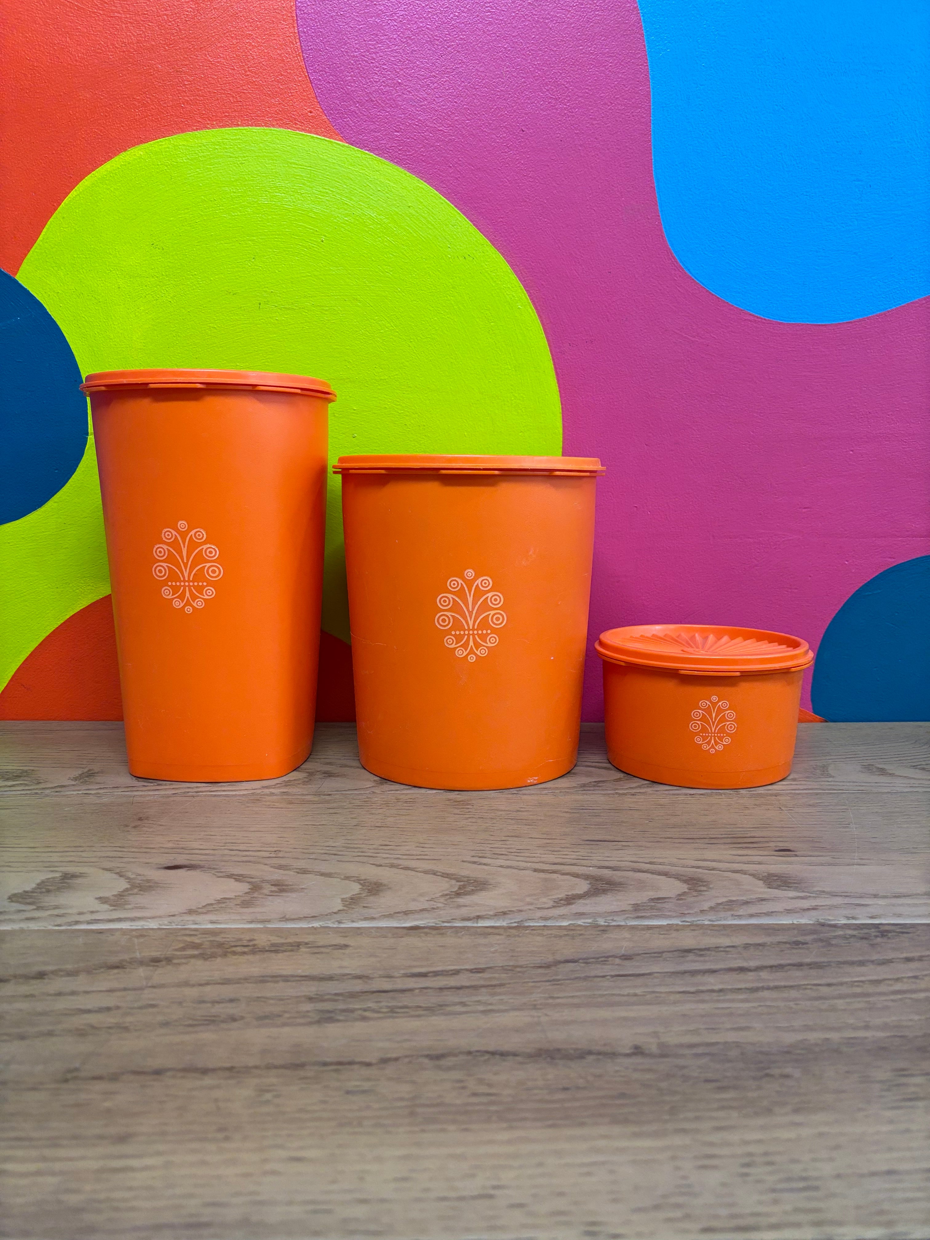 (3) Orange Tupperware Canisters