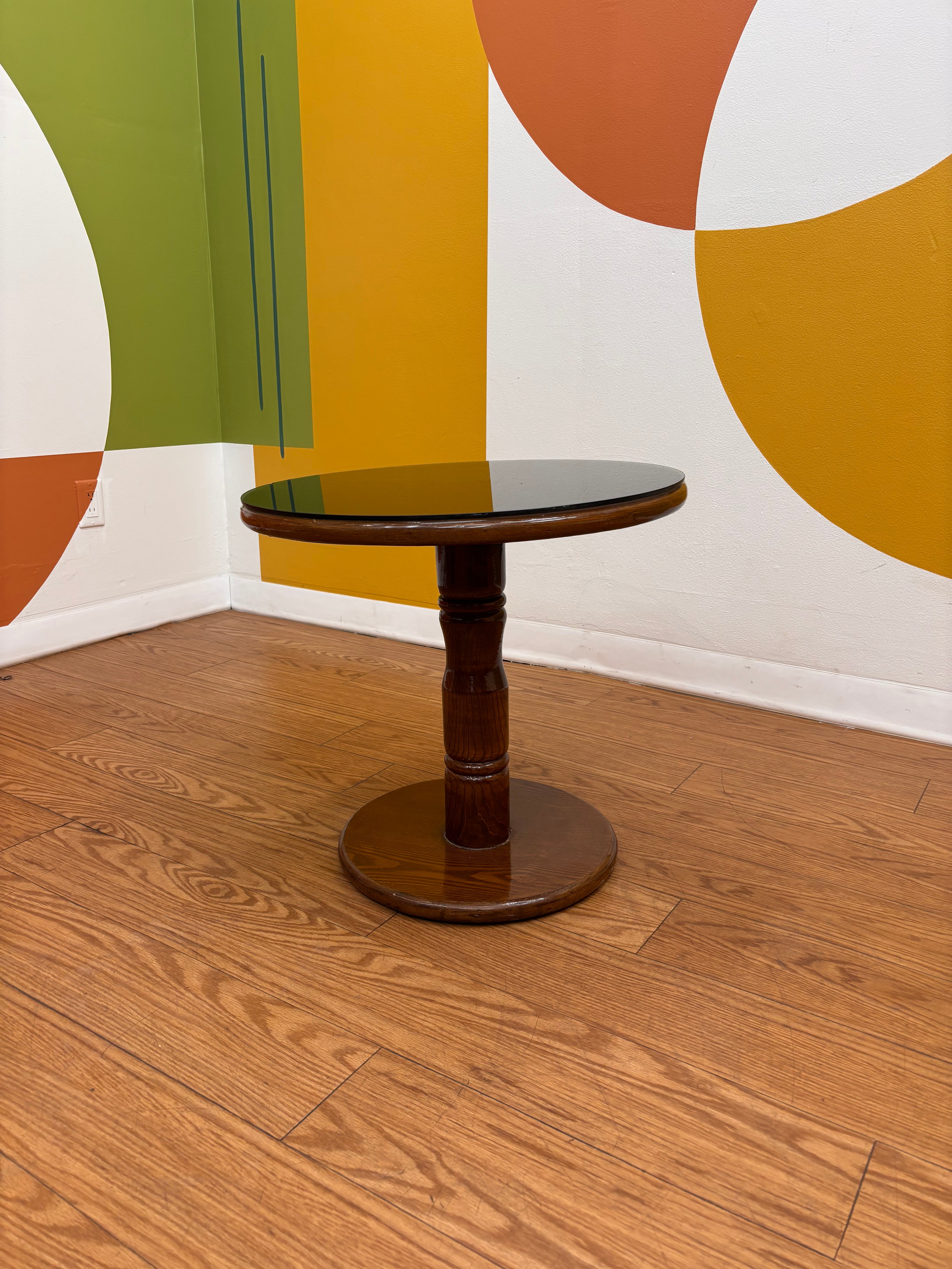 Round Glass Top Wood Table