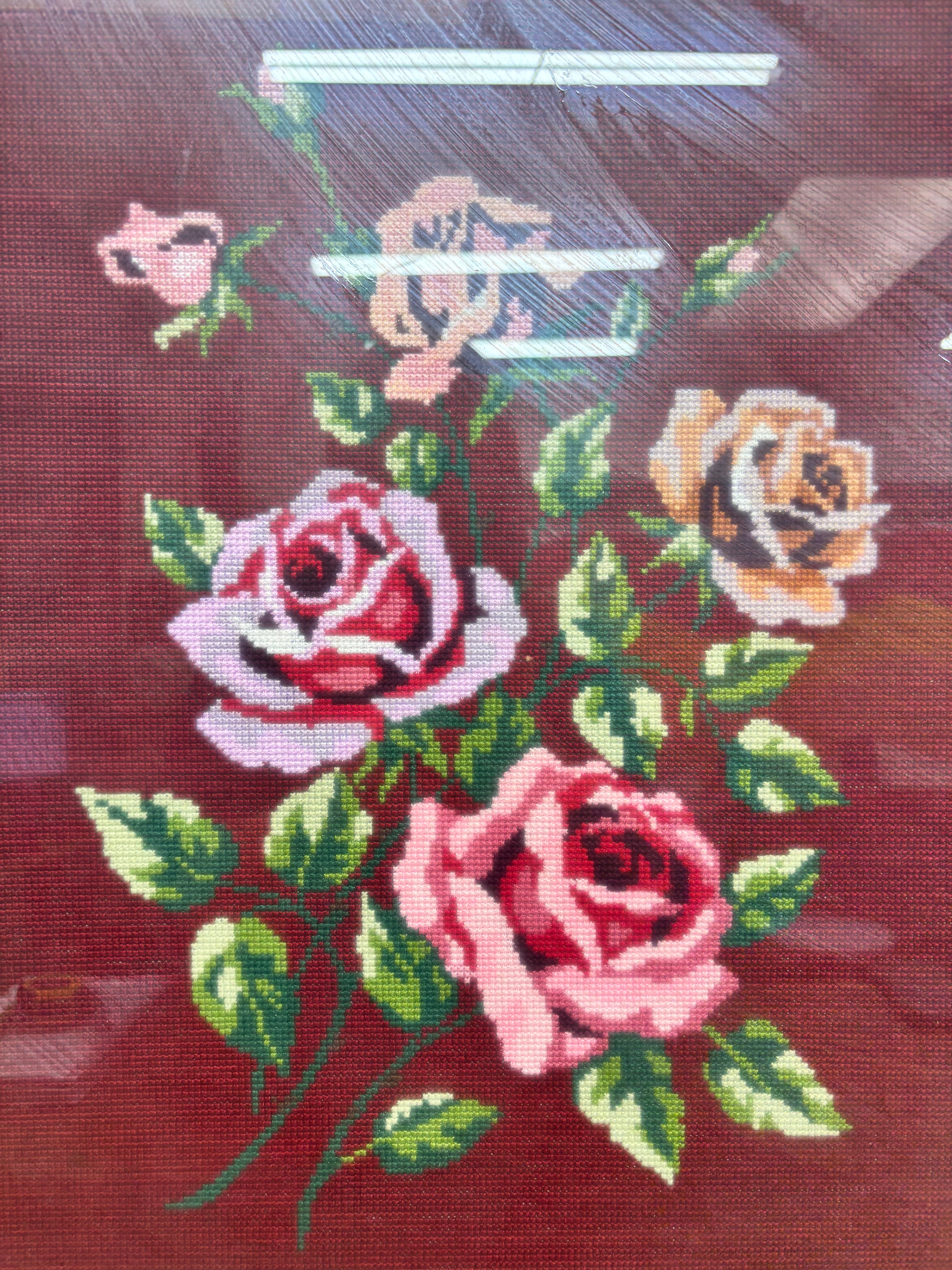 Framed Floral Needlepoint