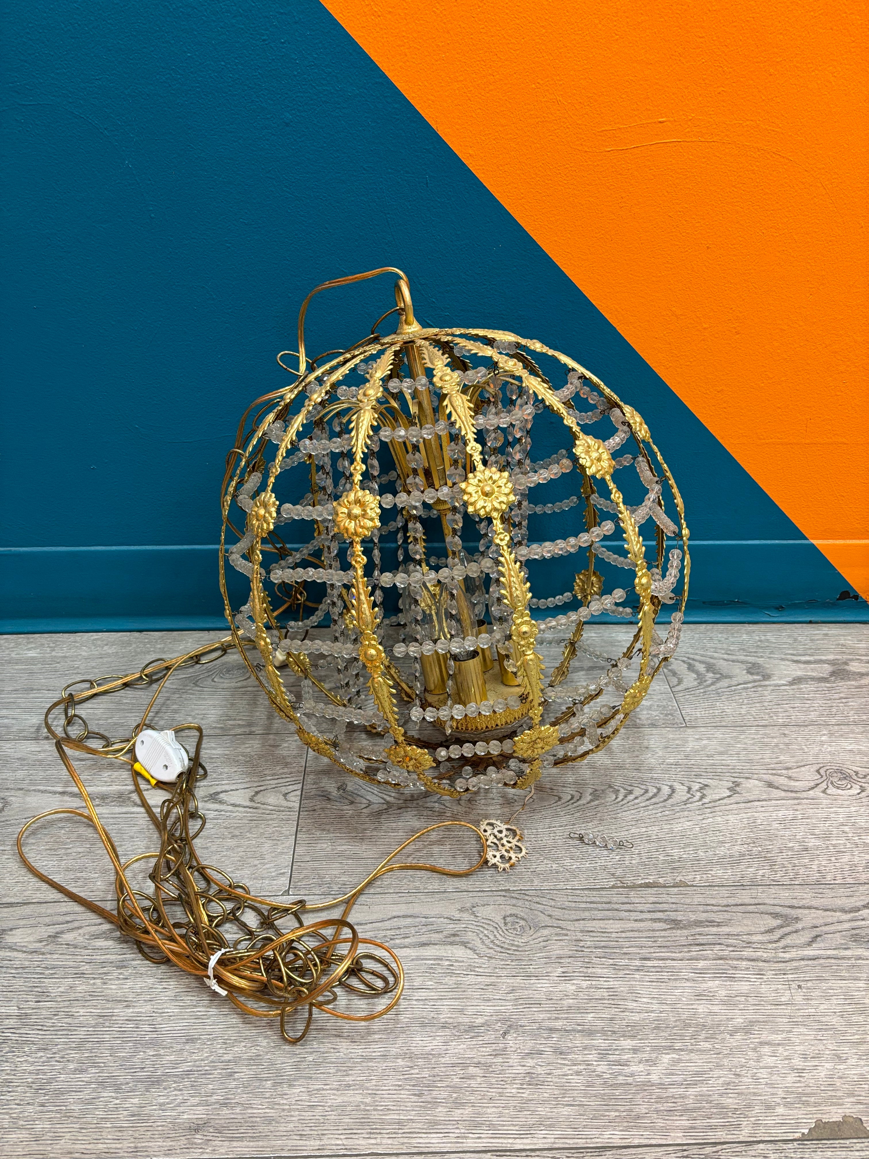 Gold Toned Spherical Cage Chandelier