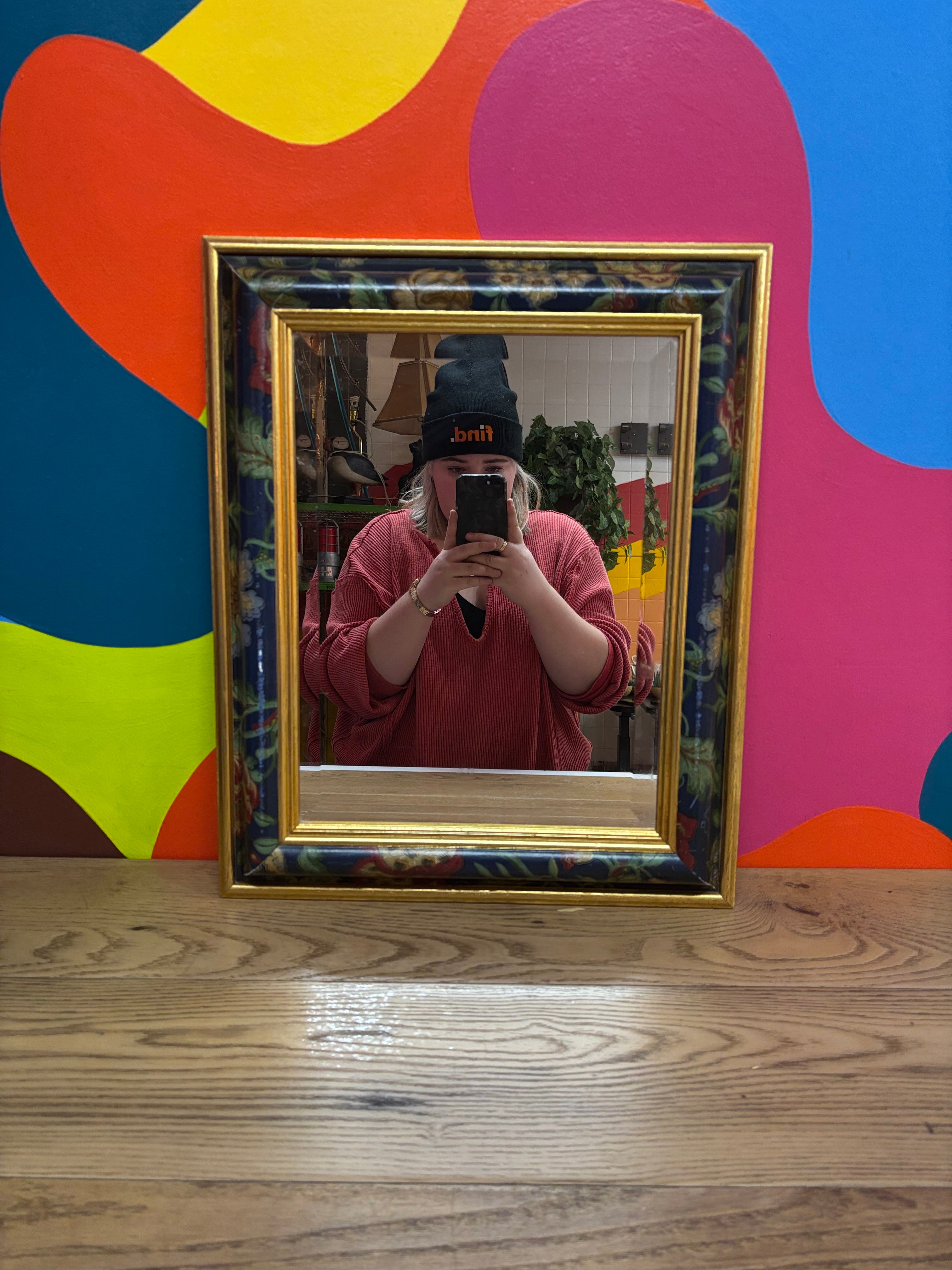 Navy Floral Framed Mirror