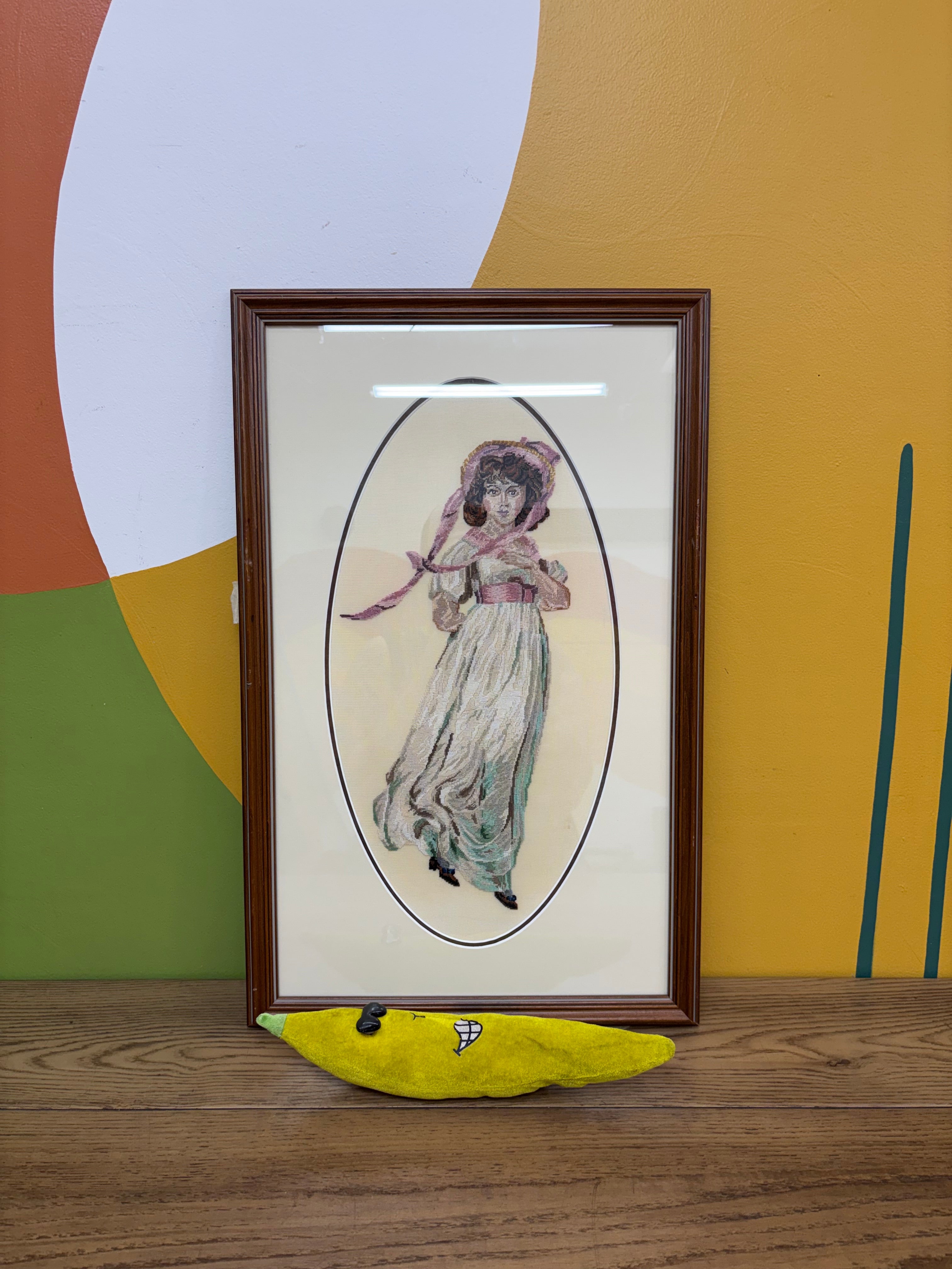 Framed Needlepoint Pink Girl