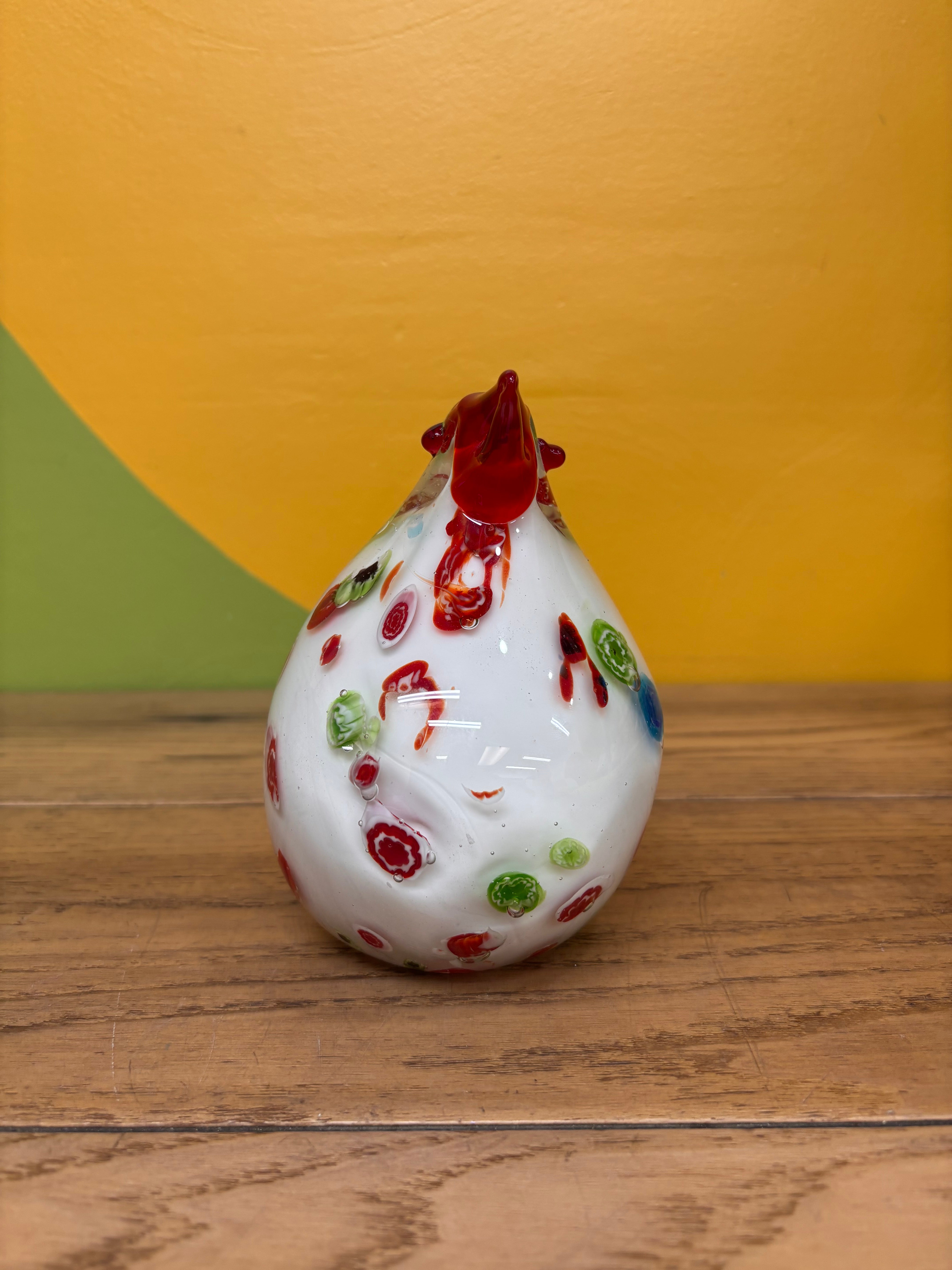 Glass Spotted Rooster Figurine