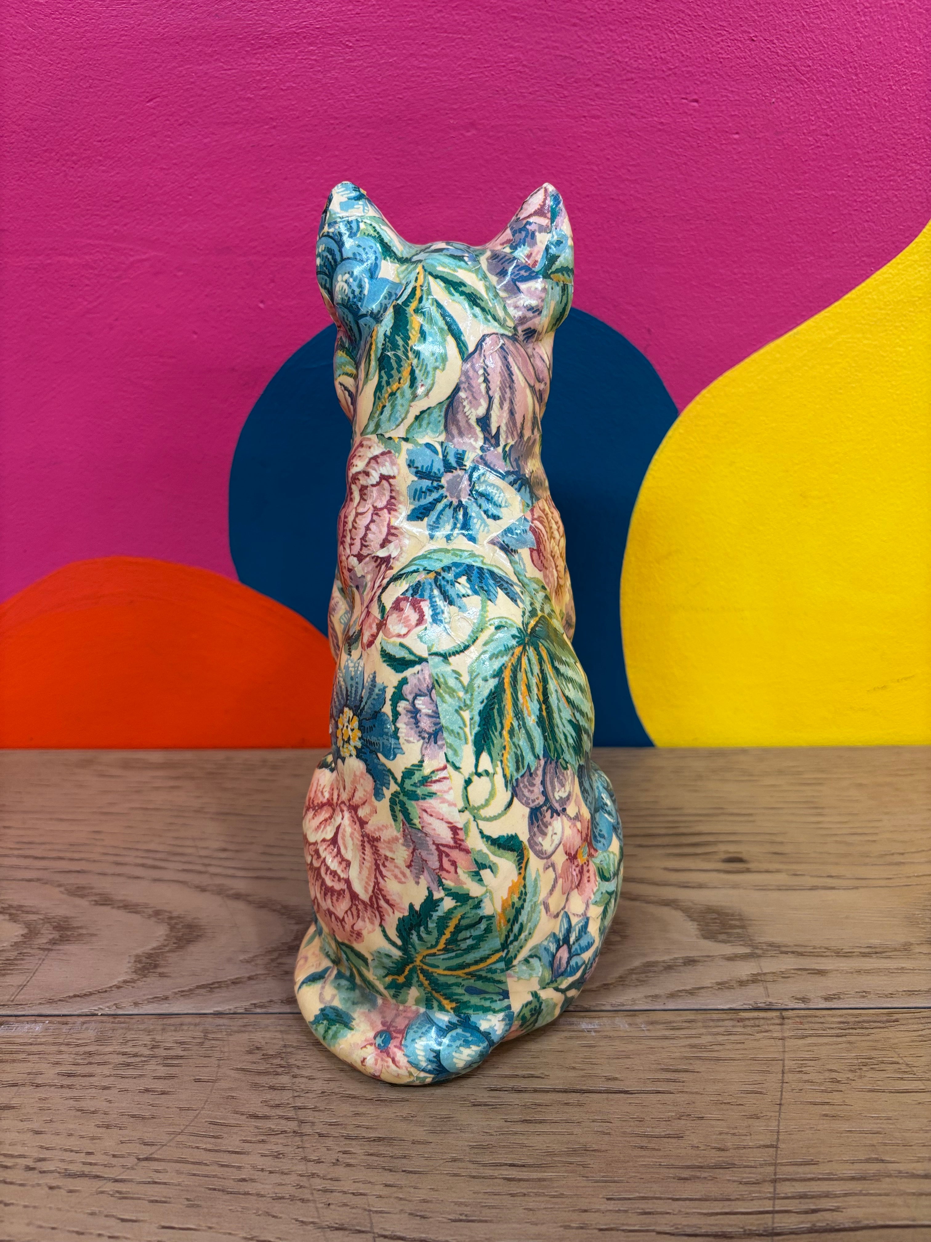 Floral Ceramic Cat Statue
