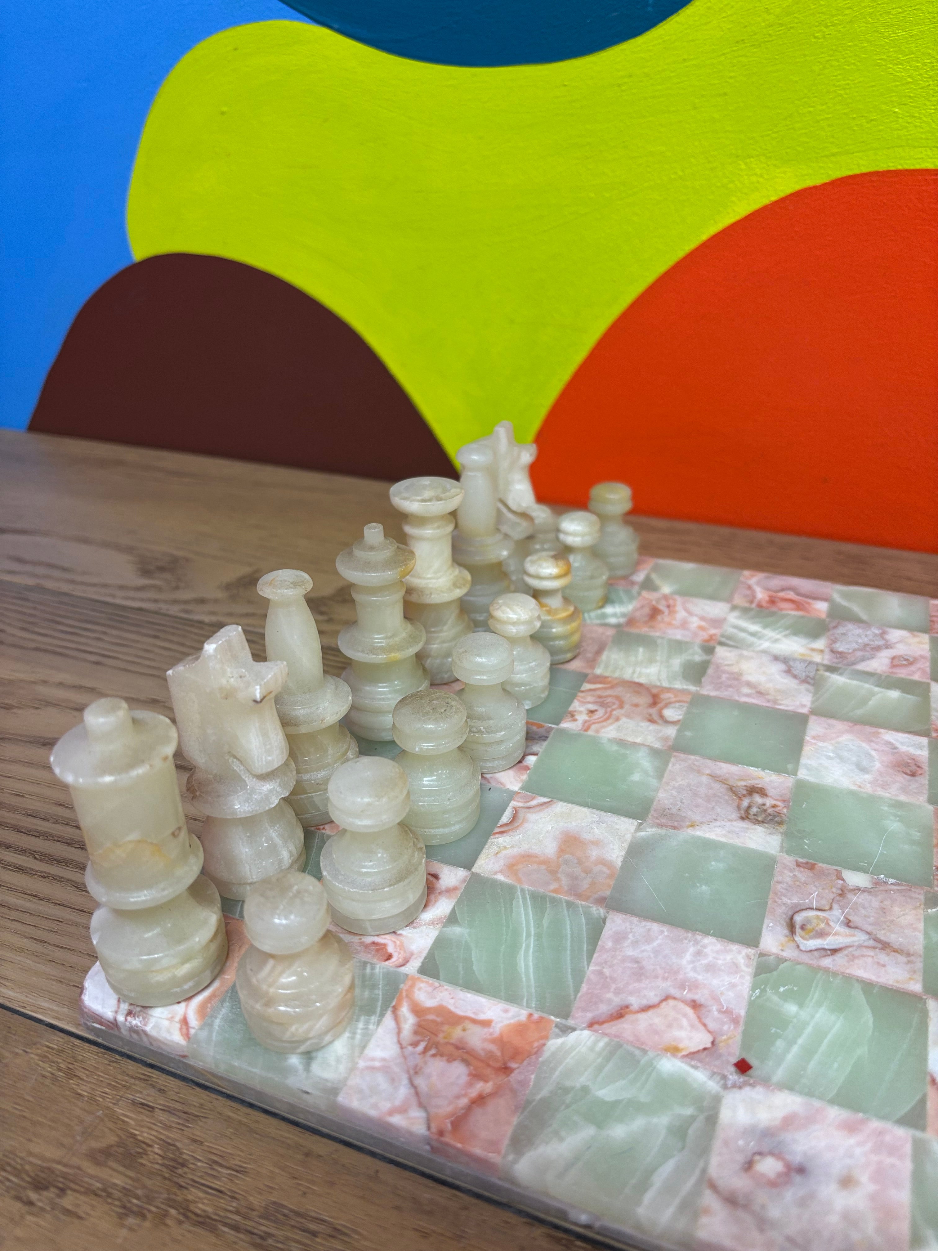 Pink & Green Marble Chess Set