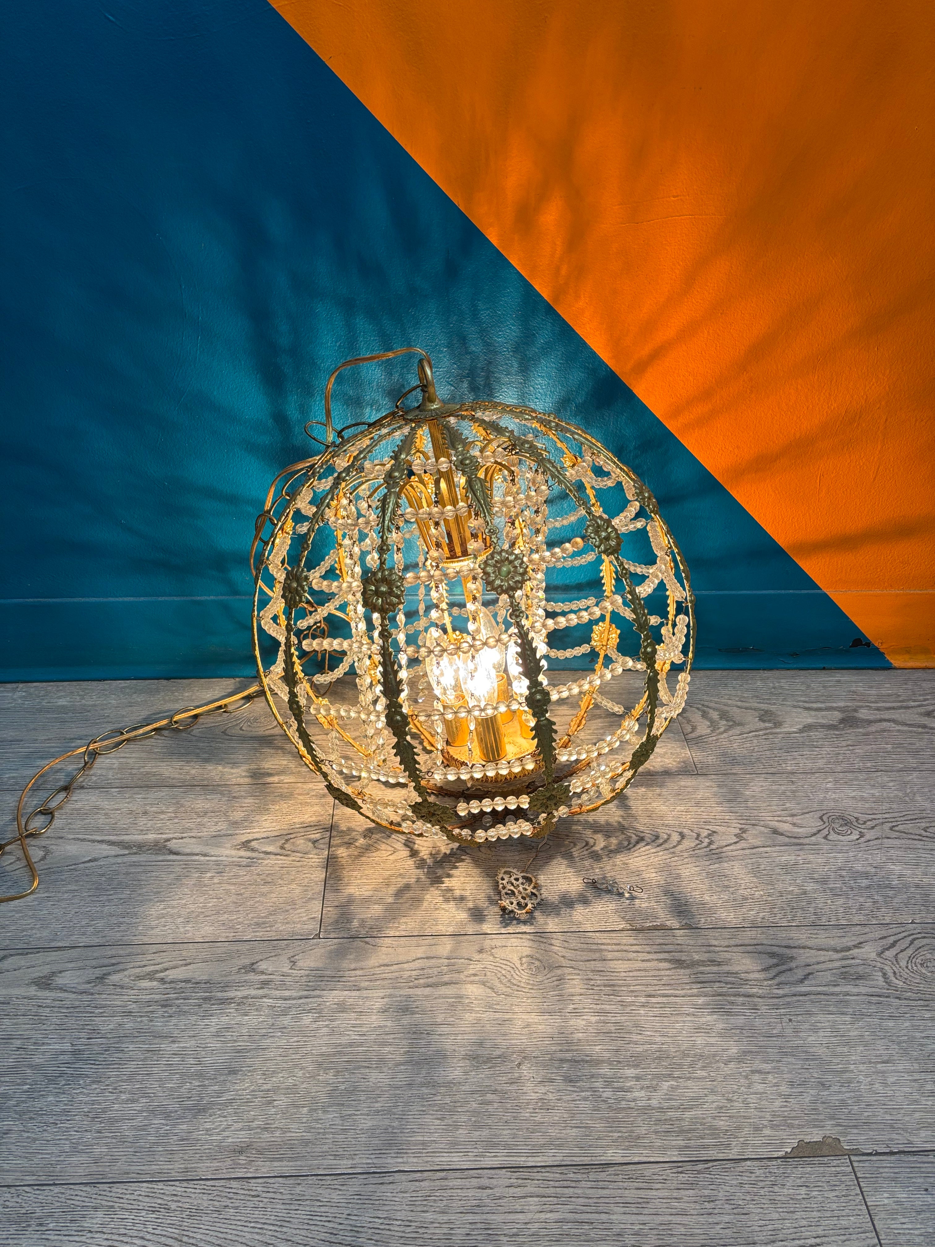 Gold Toned Spherical Cage Chandelier