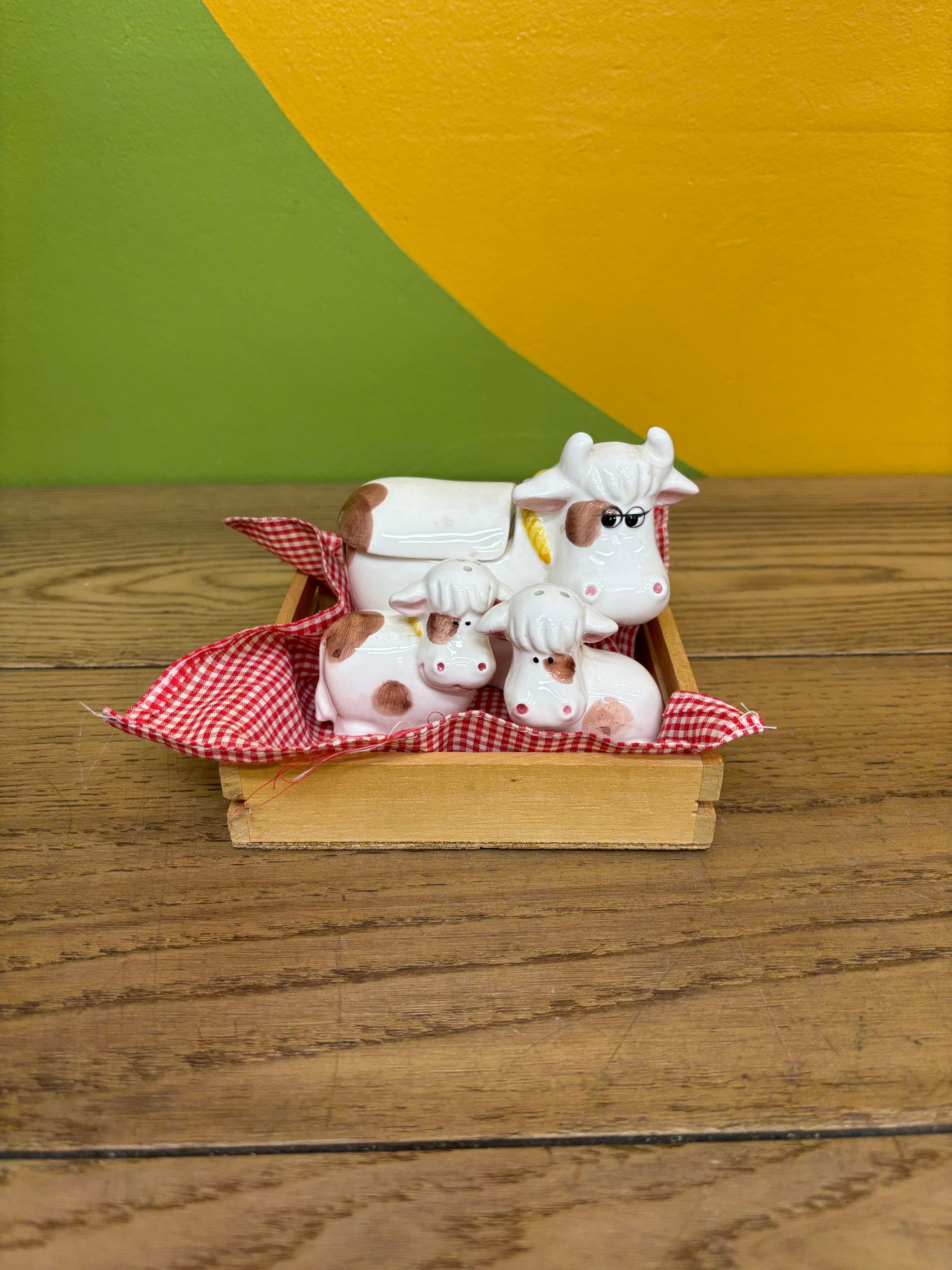 Ceramic Cow Sugar Jar & Shakers Set