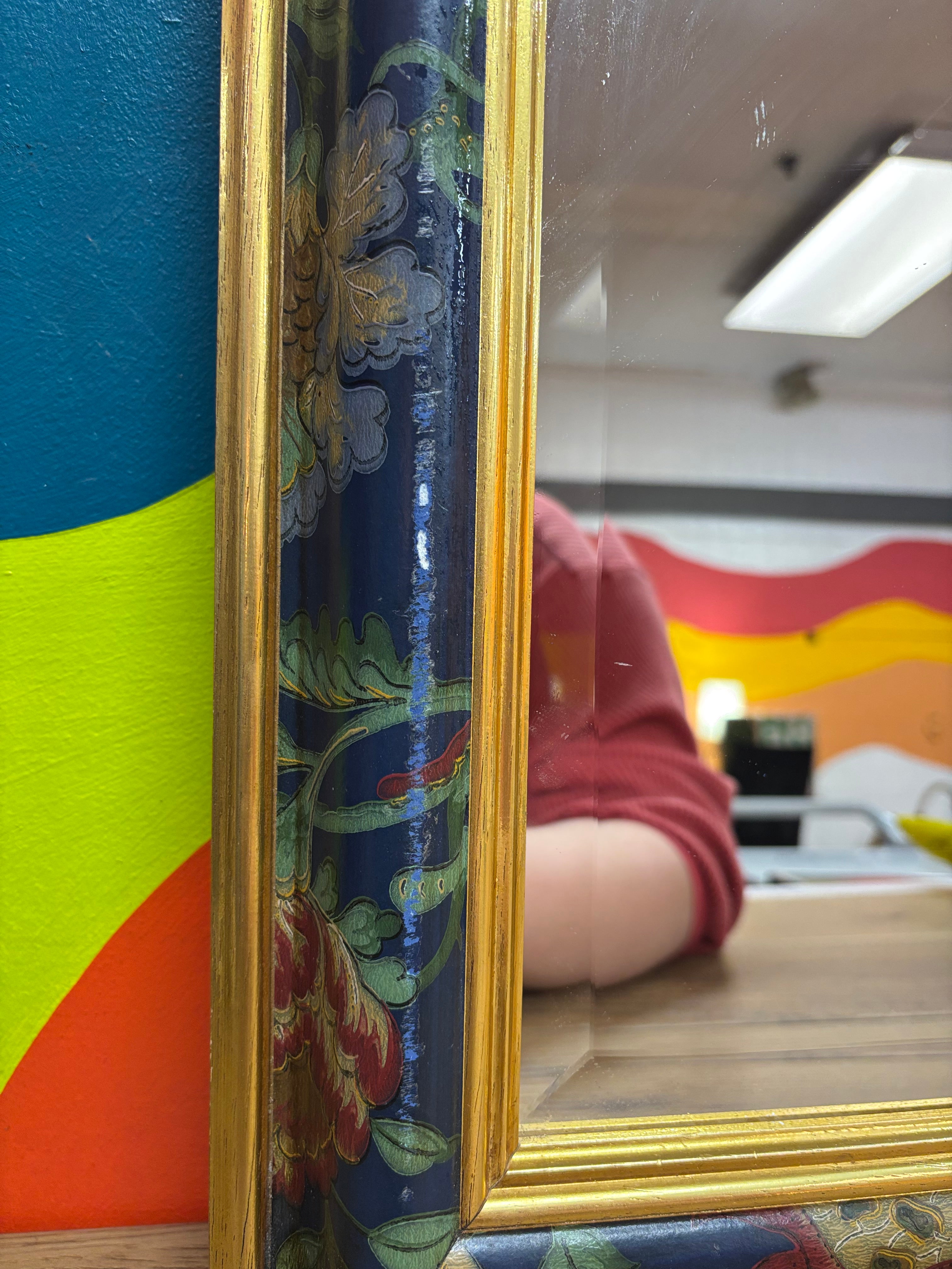 Navy Floral Framed Mirror