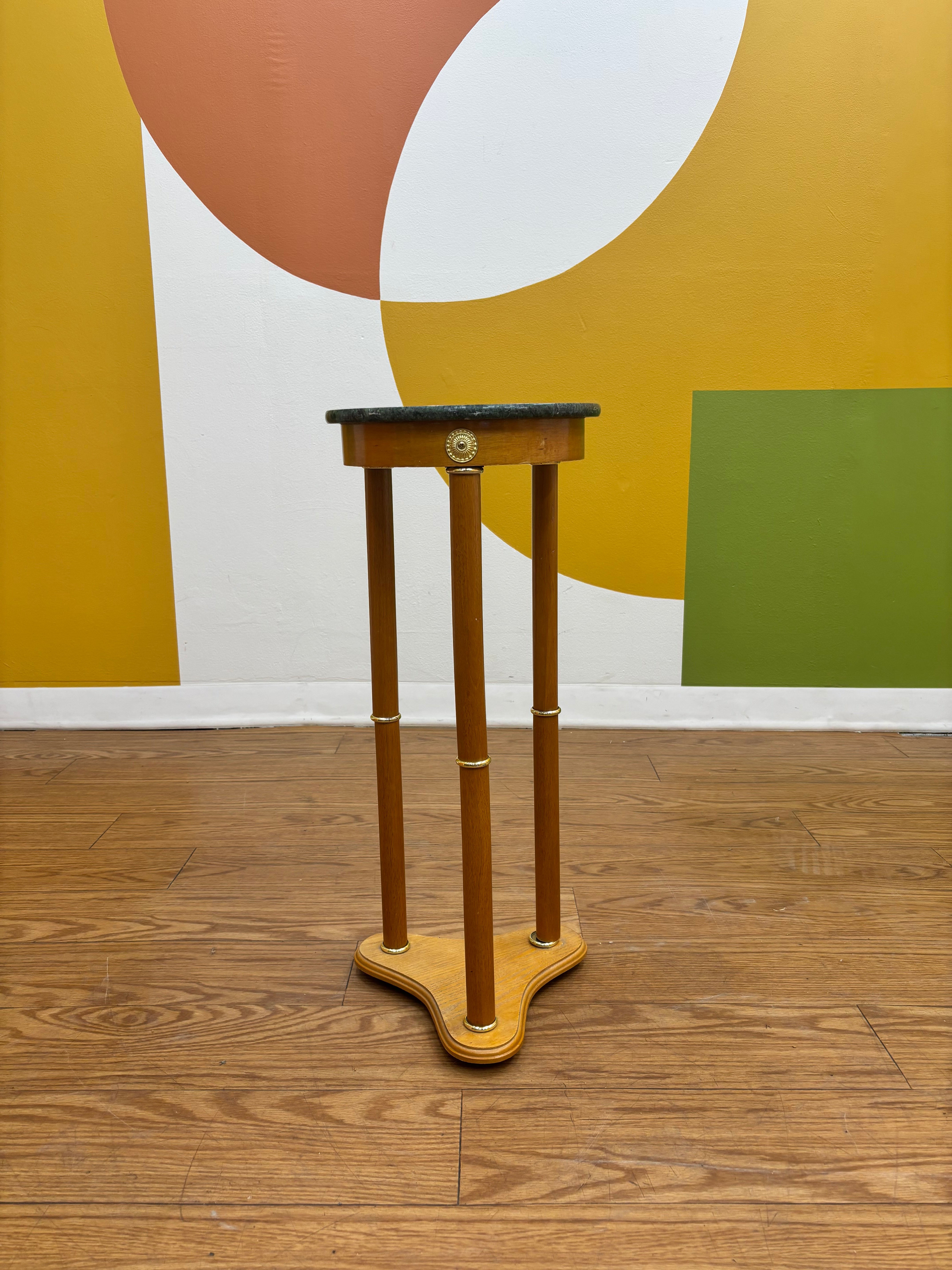 Wood Side Table with Marble Top