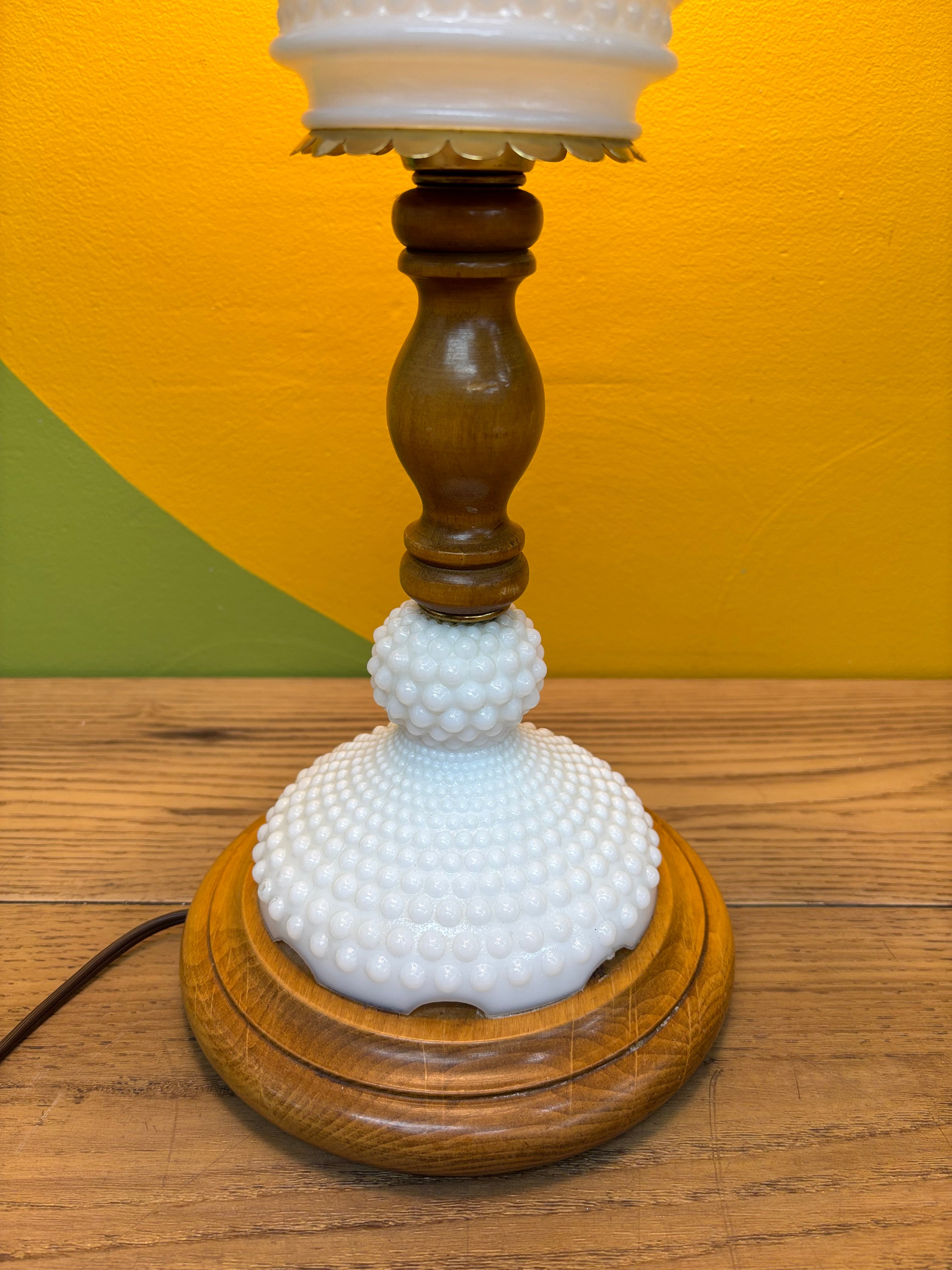 Hobnail Milk Glass Table Lamp
