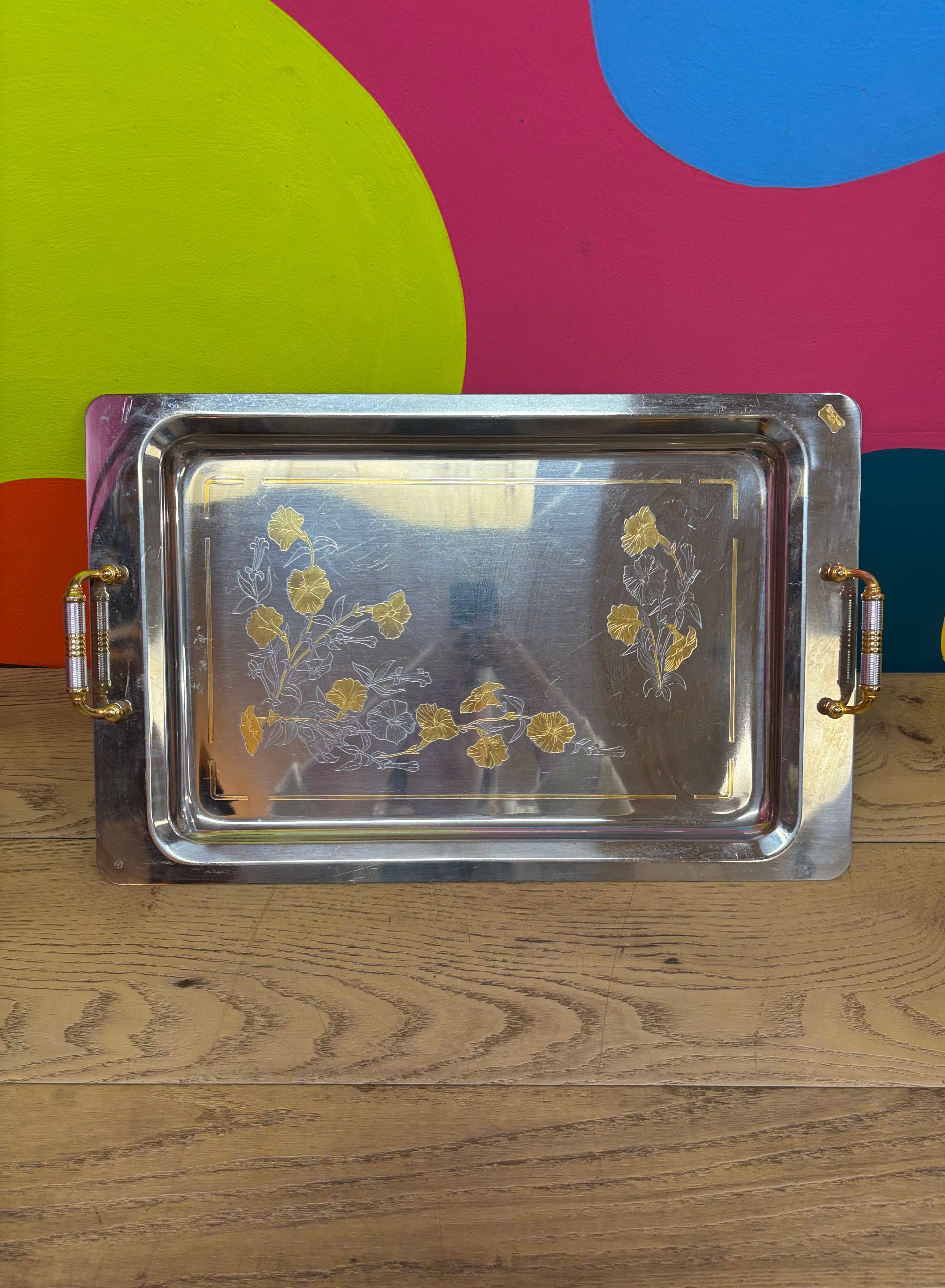 Floral Etched Metal Tray