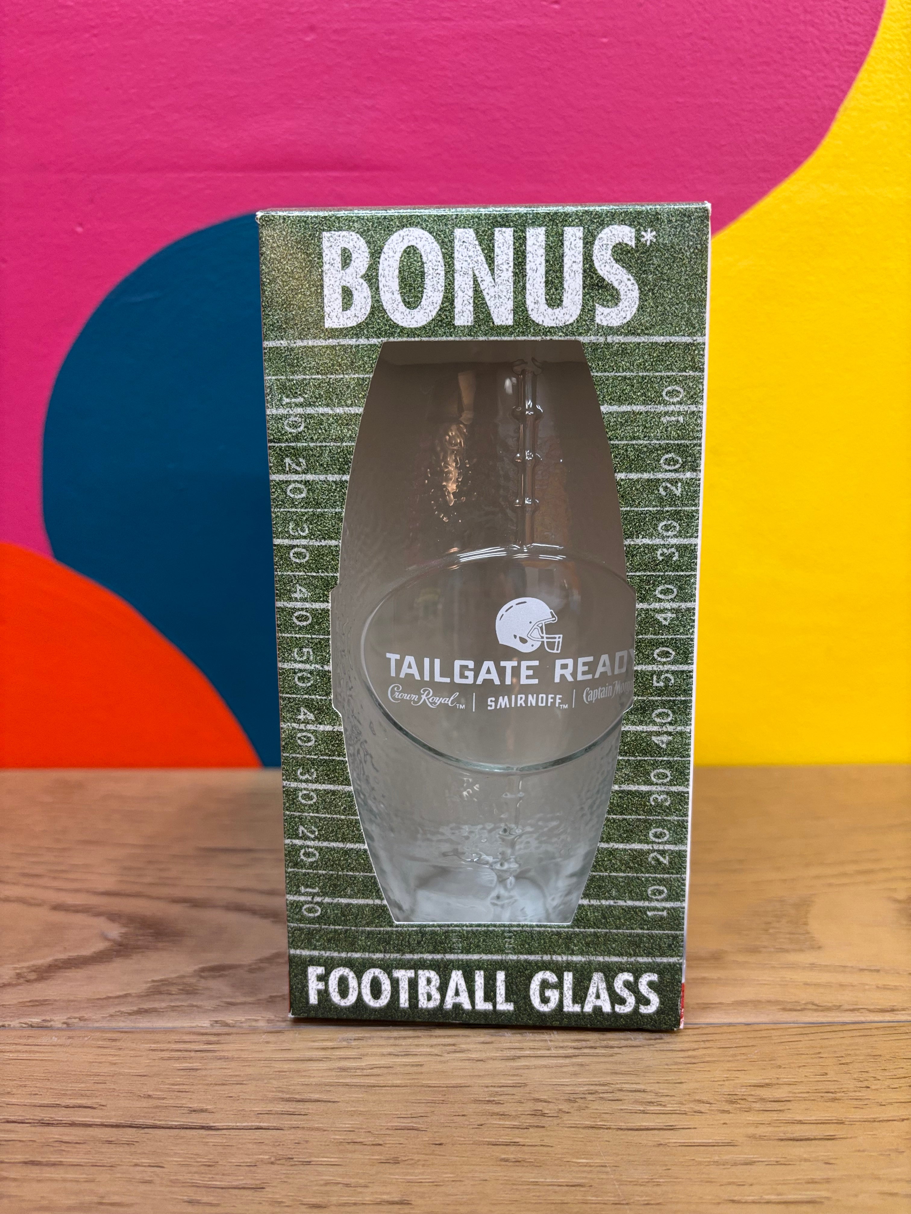 Tailgate Ready Football Glass (Crown Royal, Smirnoff, Captain Morgan)