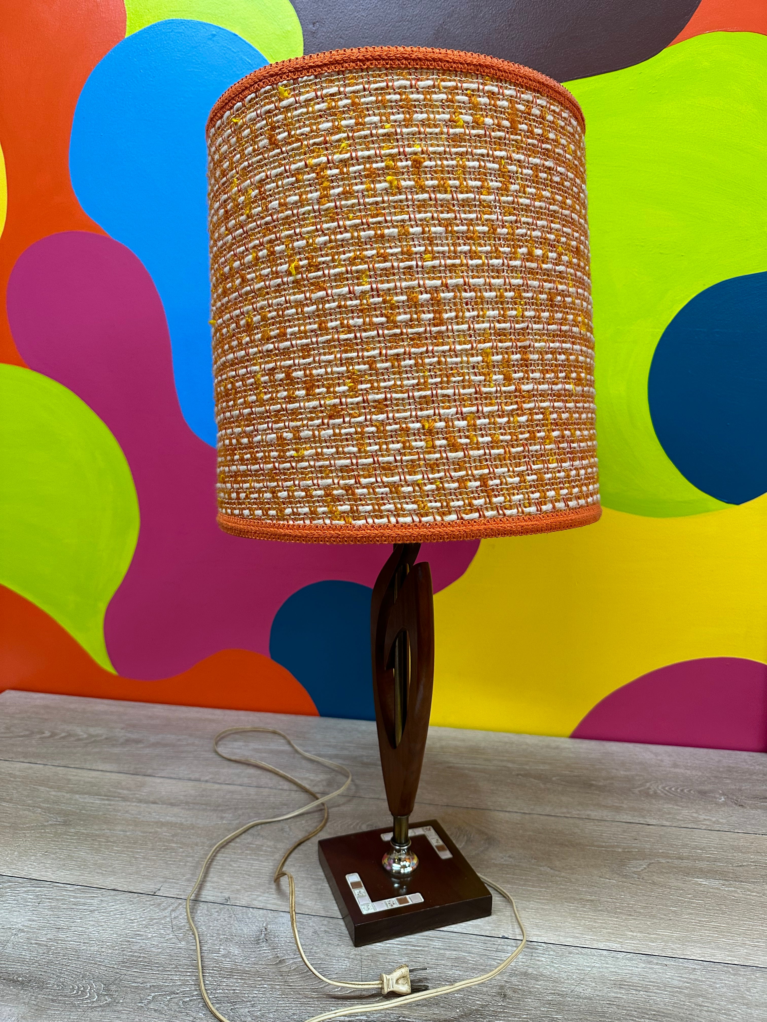 Wooden Lamp with Orange Shade #2