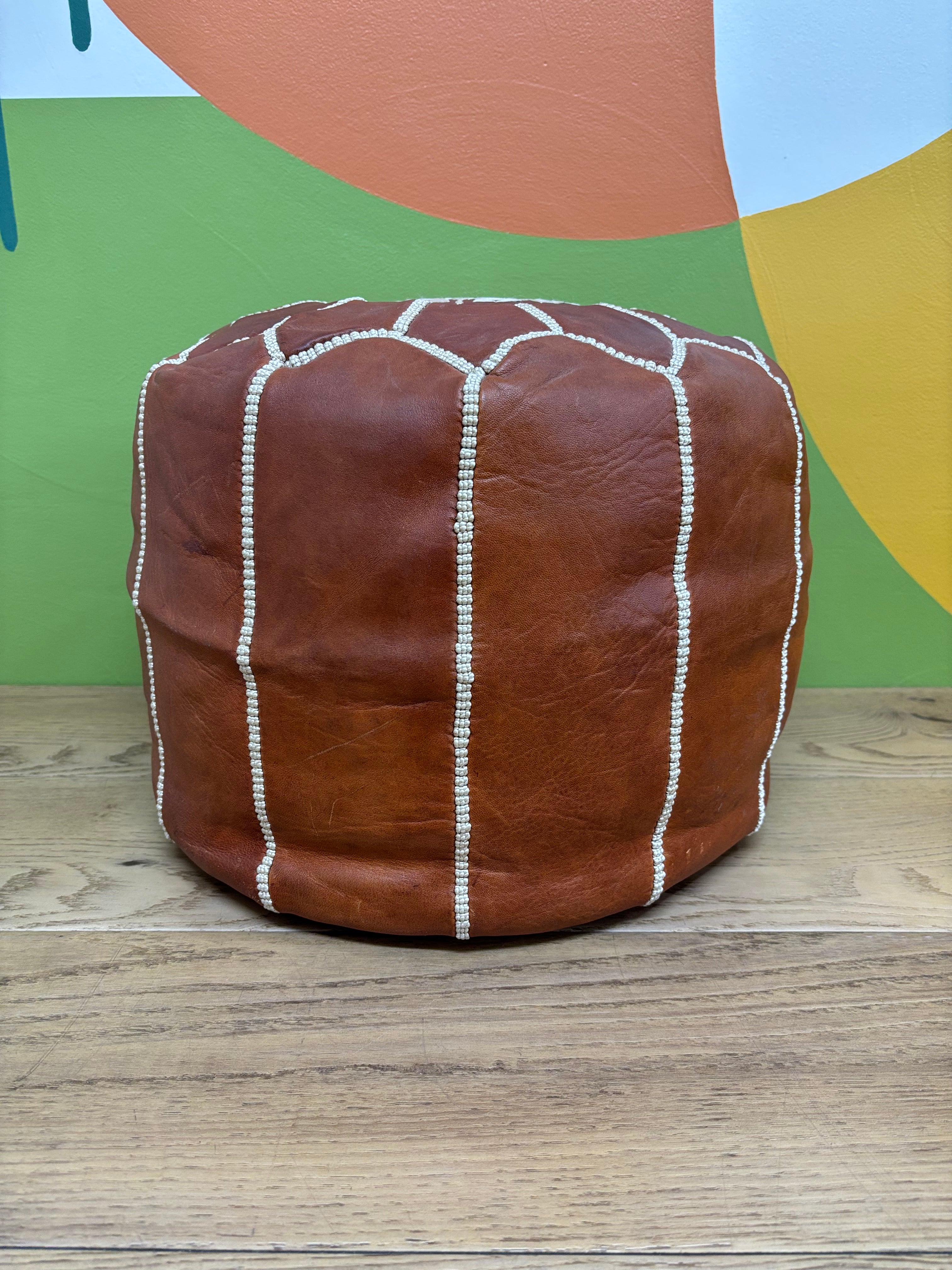 Small Brown Pleather Pouf