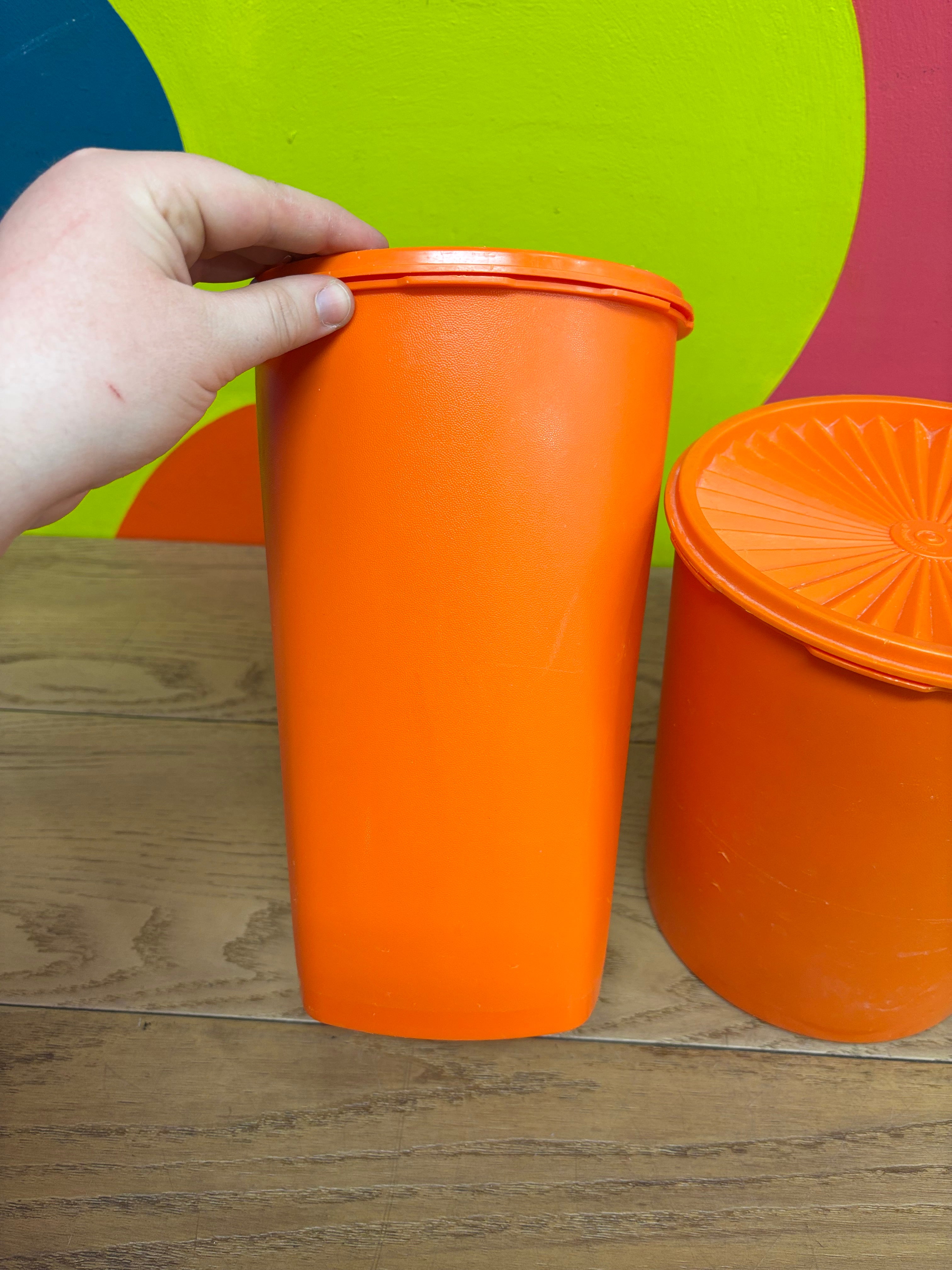 (3) Orange Tupperware Canisters