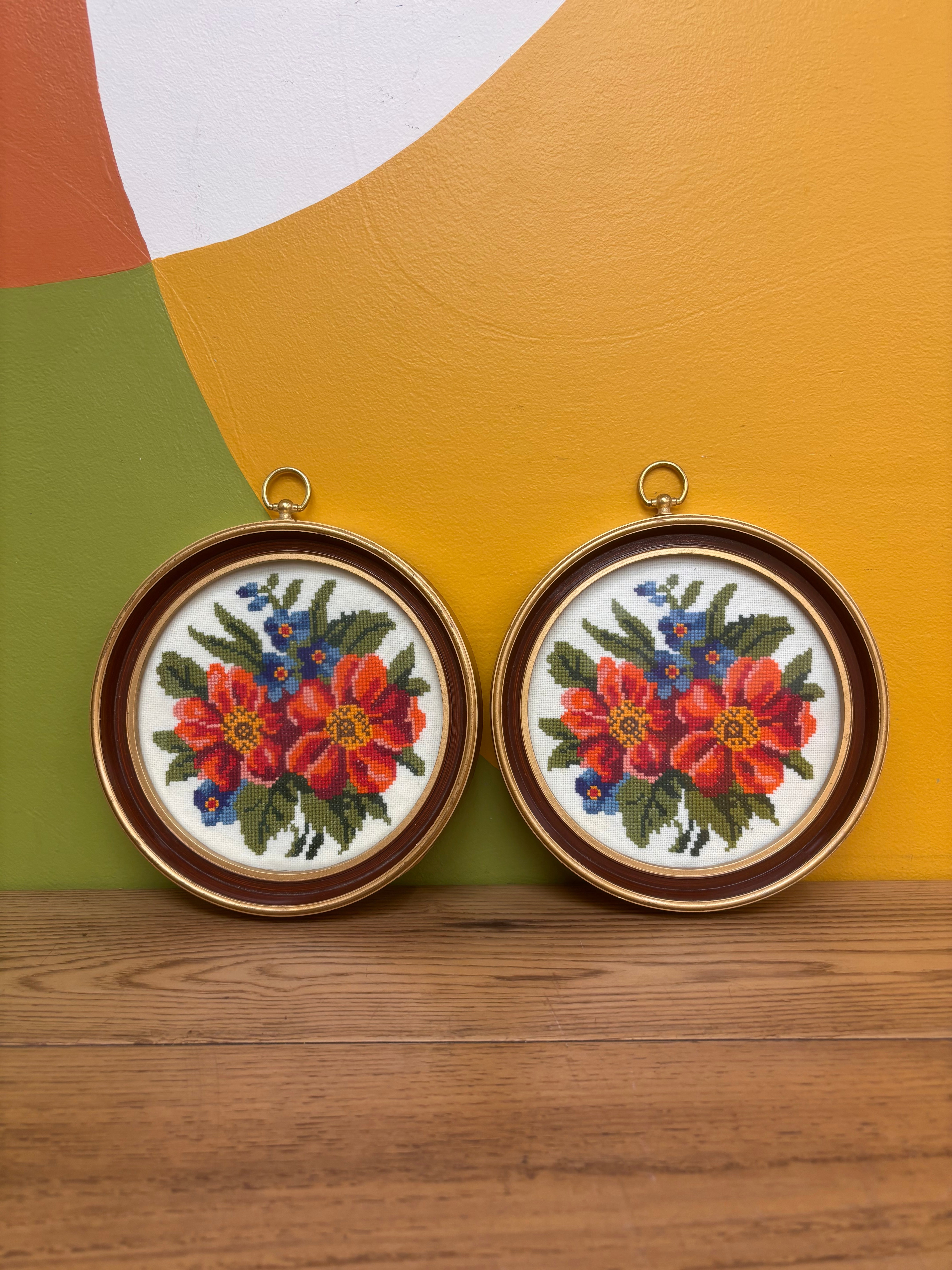 Set of 2 Floral Needlepoints