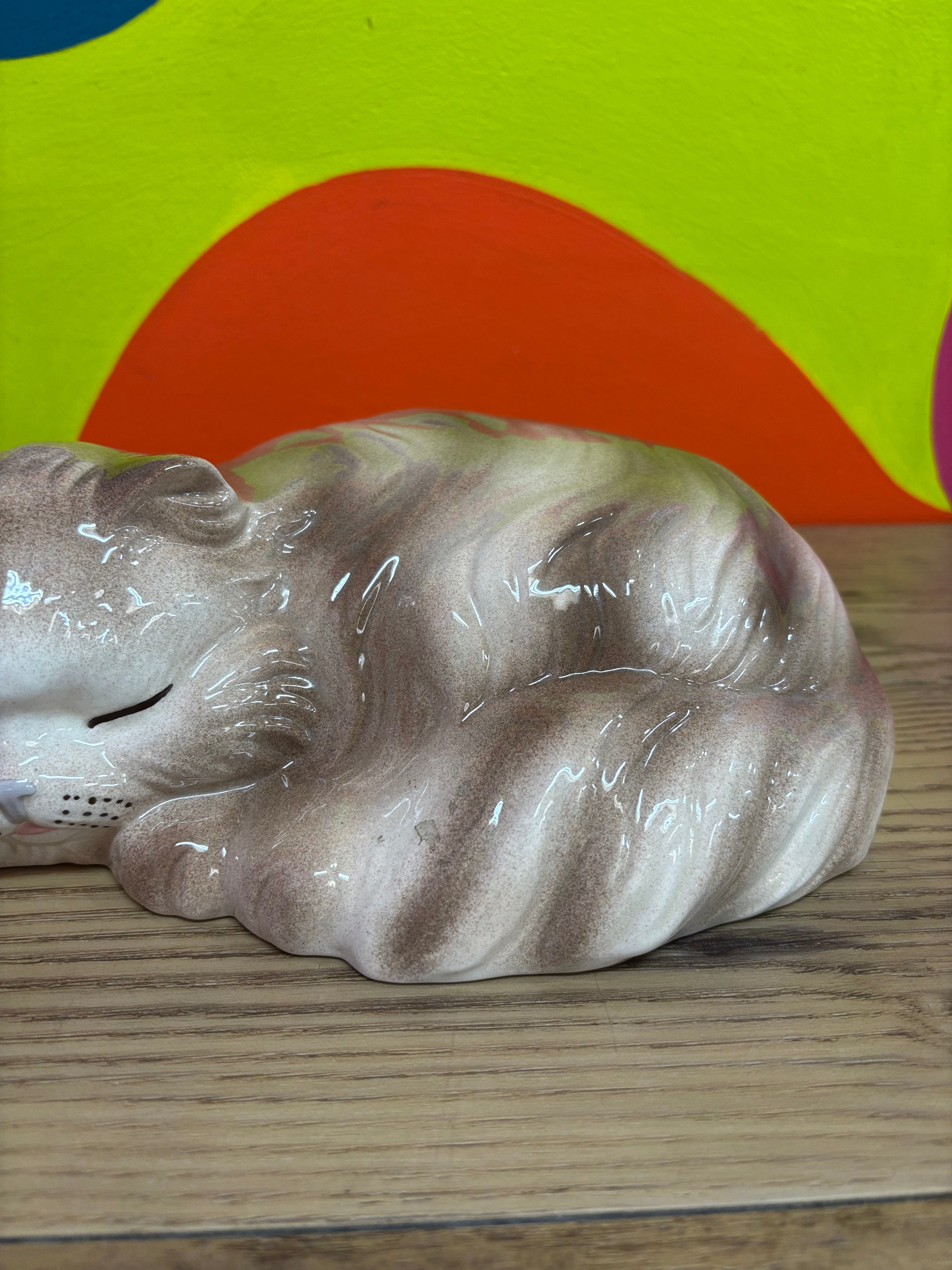Ceramic Sleeping Cat Statue