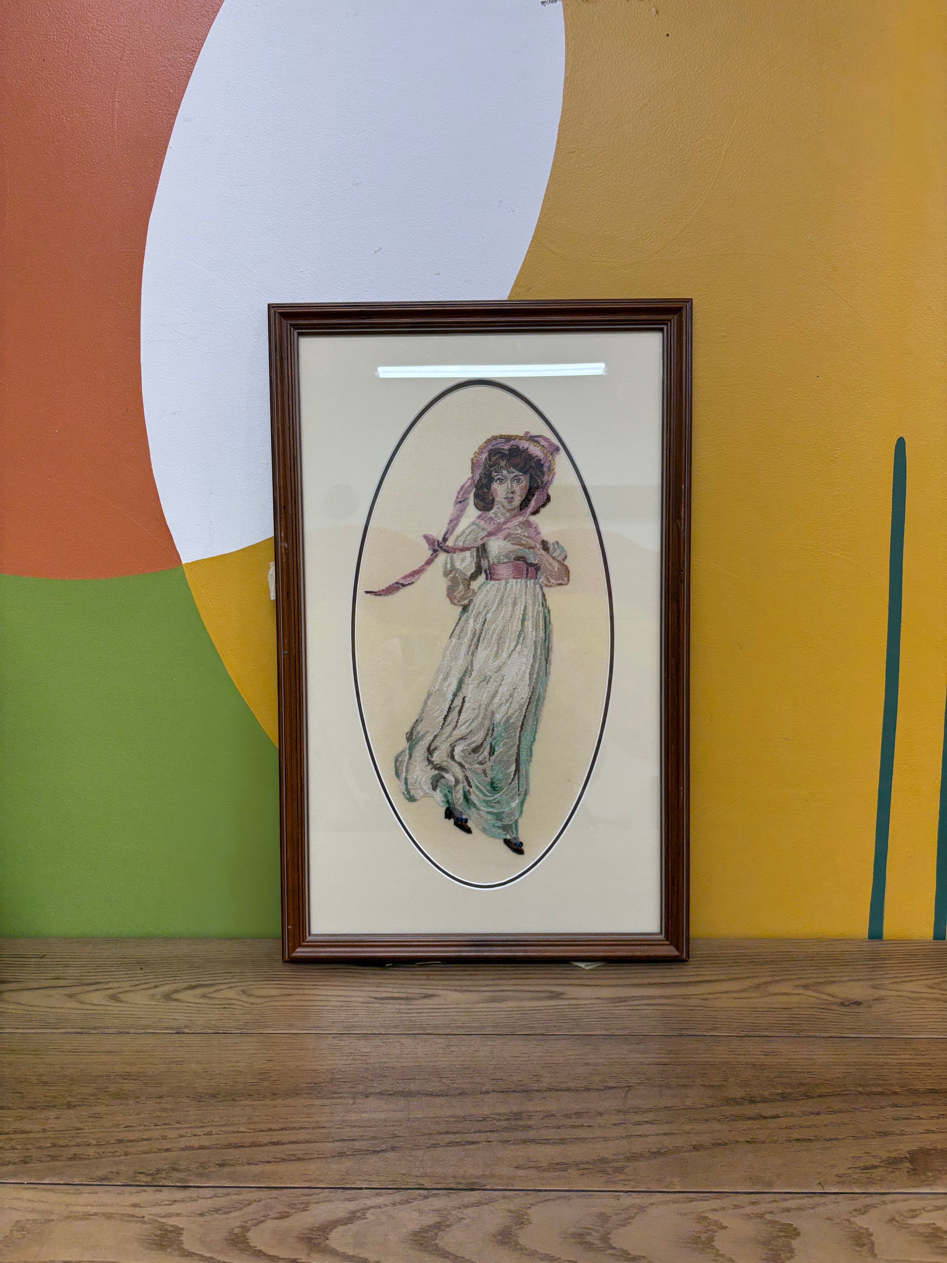 Framed Needlepoint Pink Girl