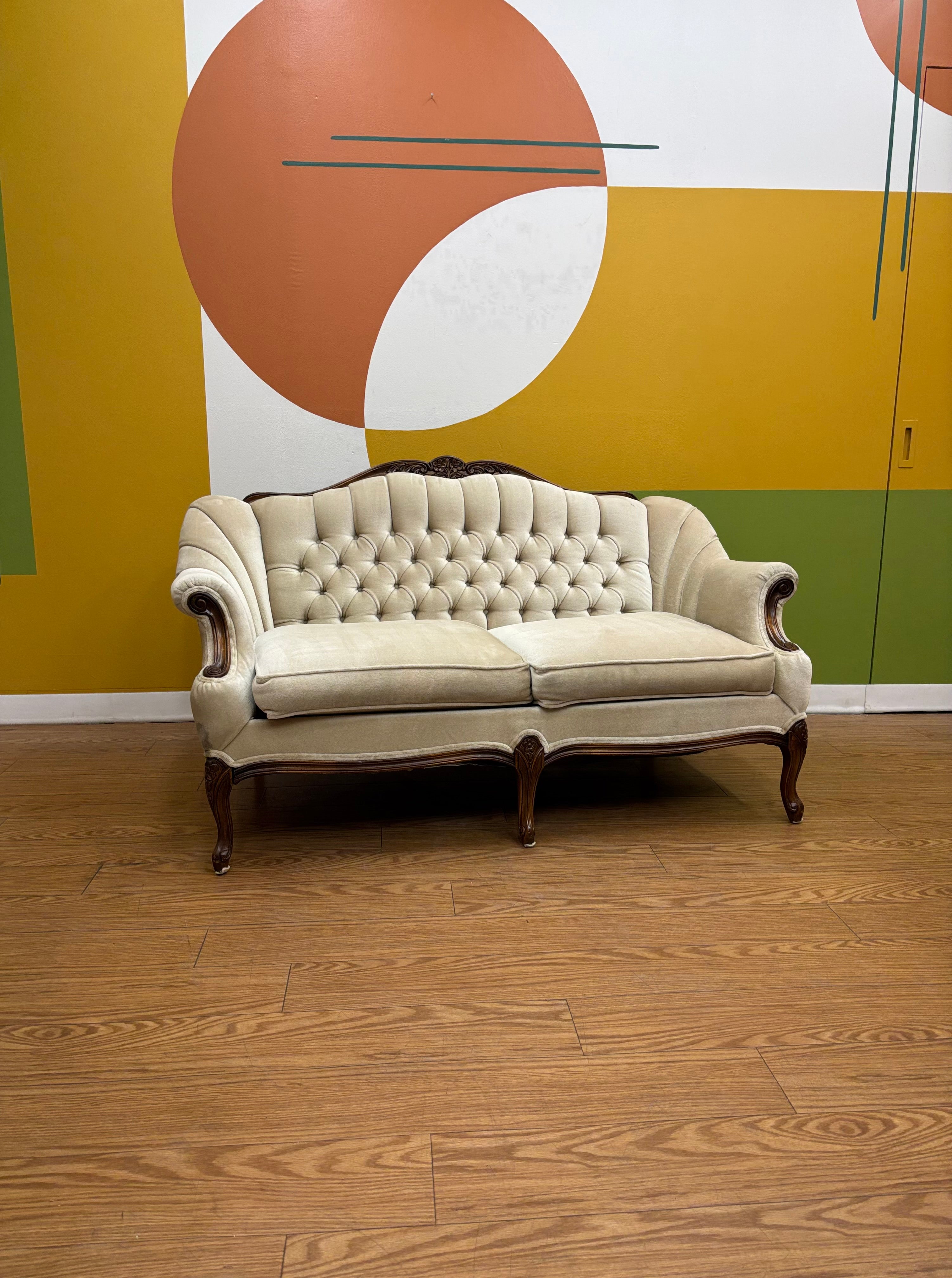 Tufted Cream Loveseat