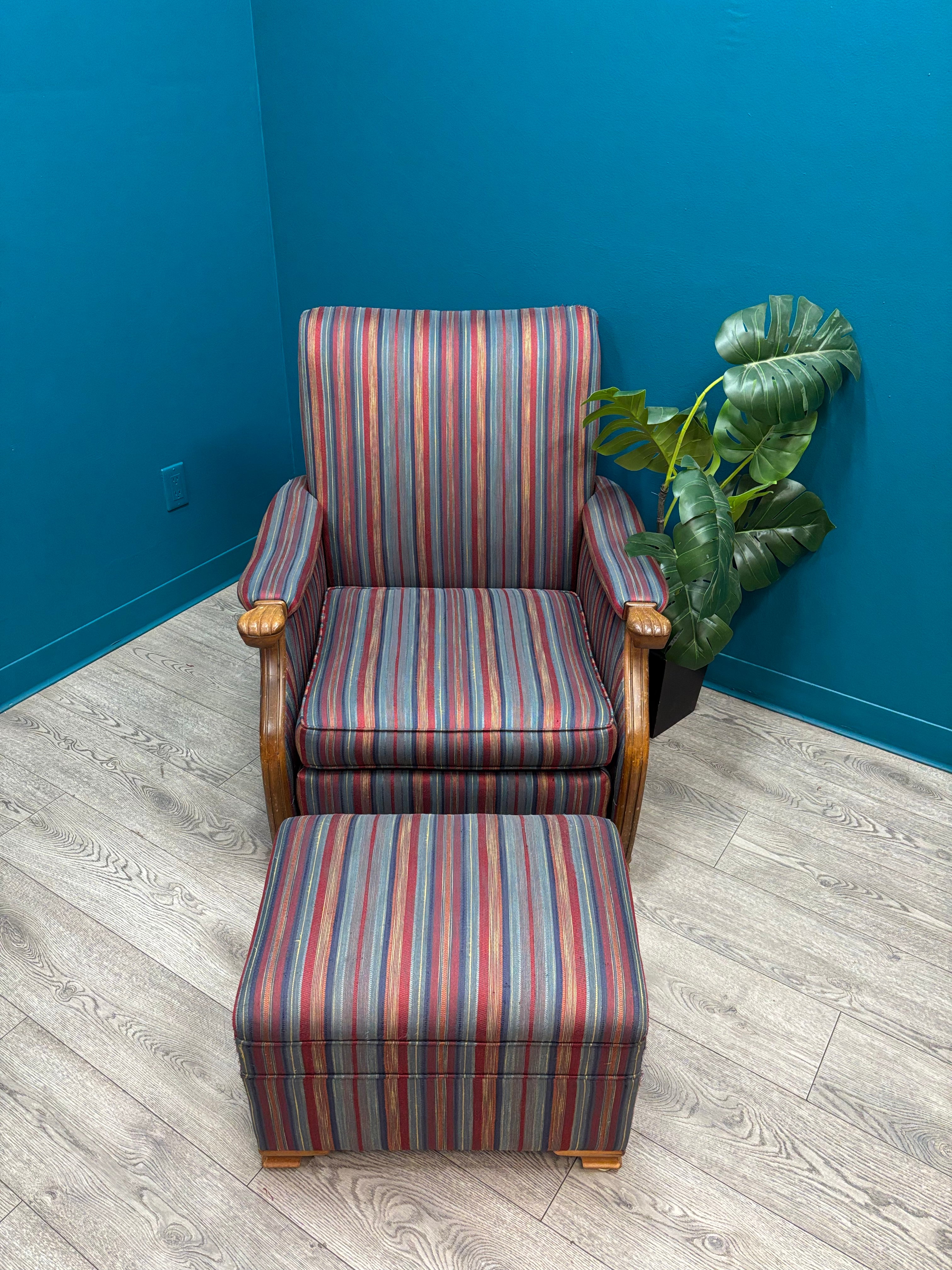 Striped Armchair with Ottoman