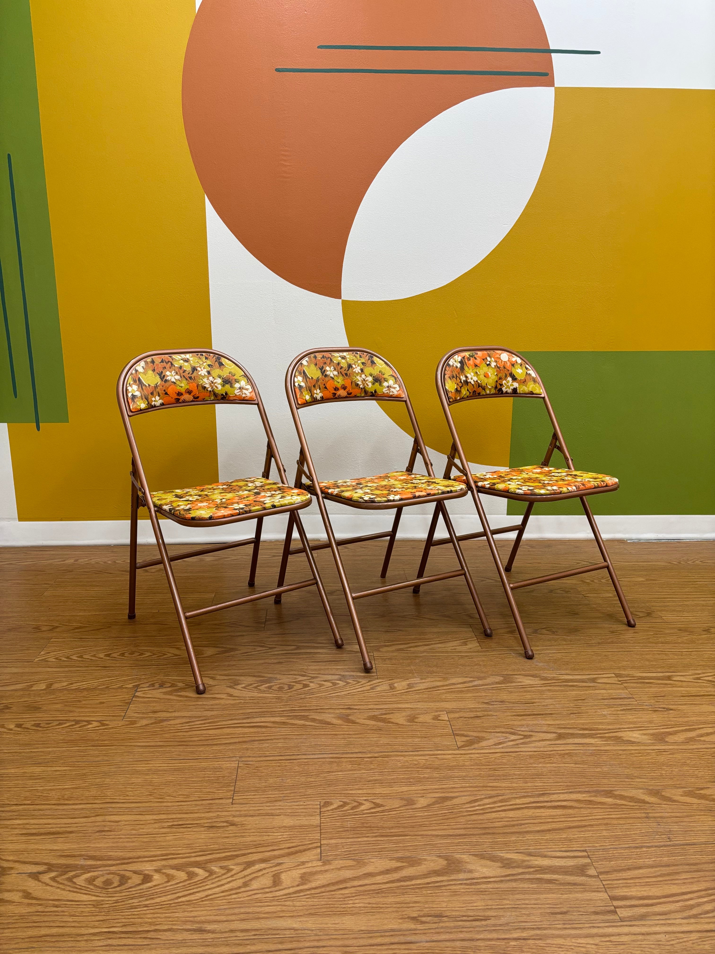 (3) Floral Cooey Folding Chairs